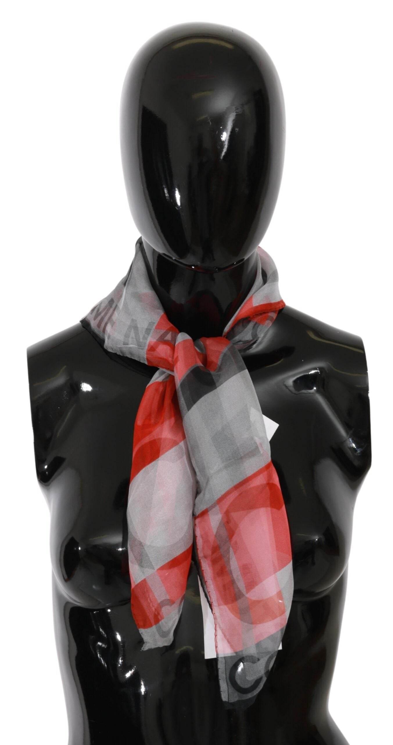 Costume National Gray Red 100% Silk Branded Scarf - Hilstor