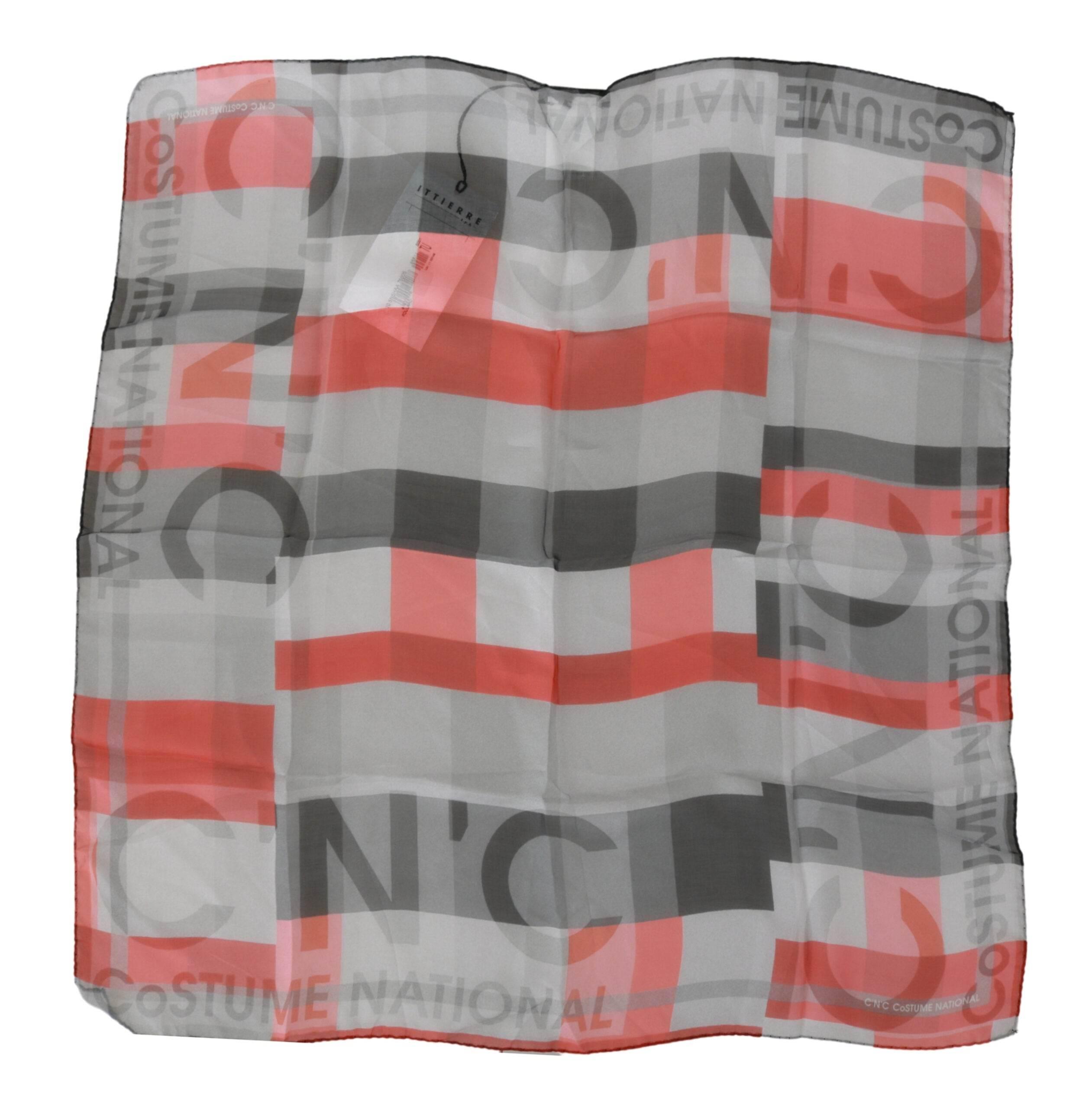Costume National Gray Red 100% Silk Branded Scarf - Hilstor
