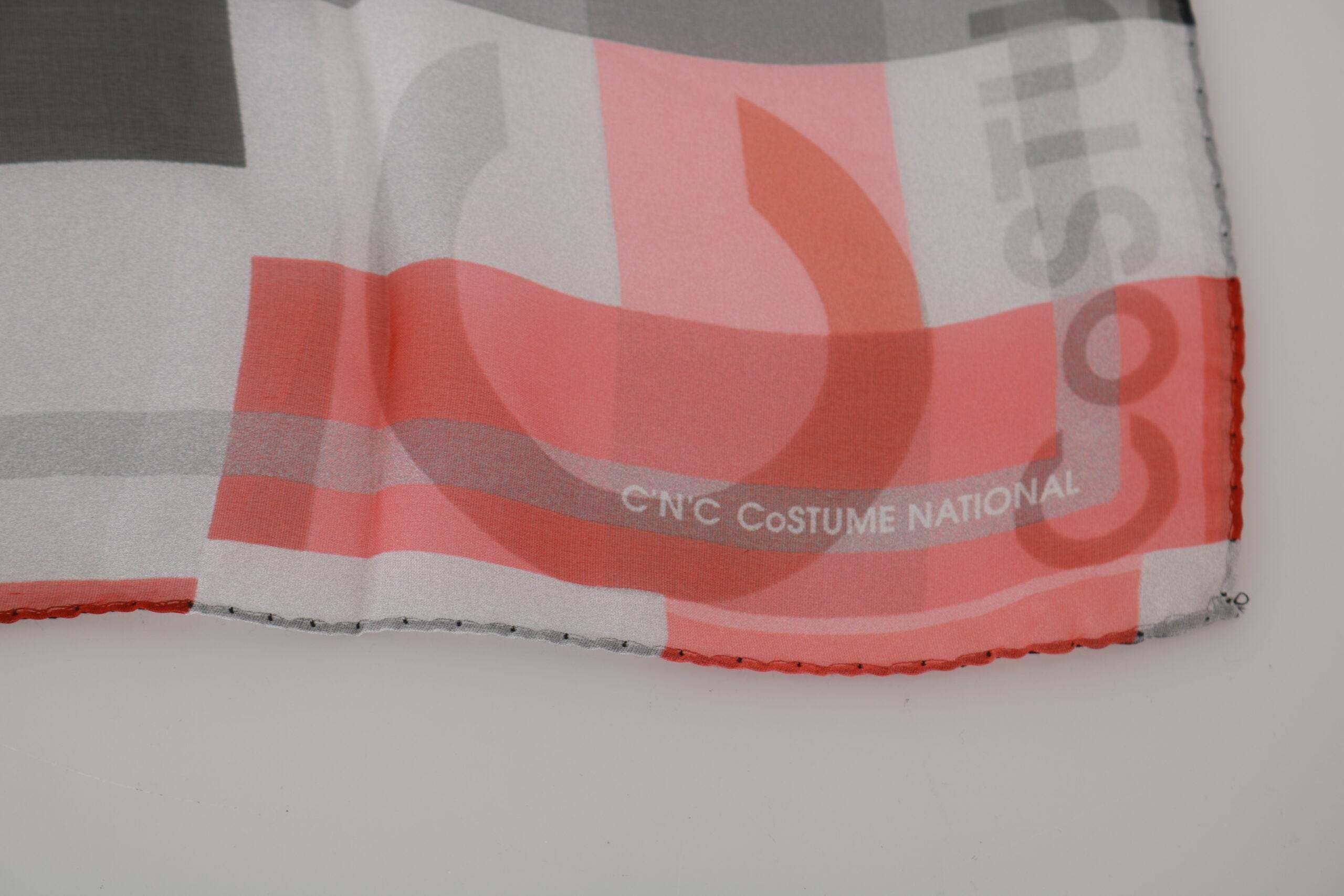 Costume National Gray Red 100% Silk Branded Scarf - Hilstor