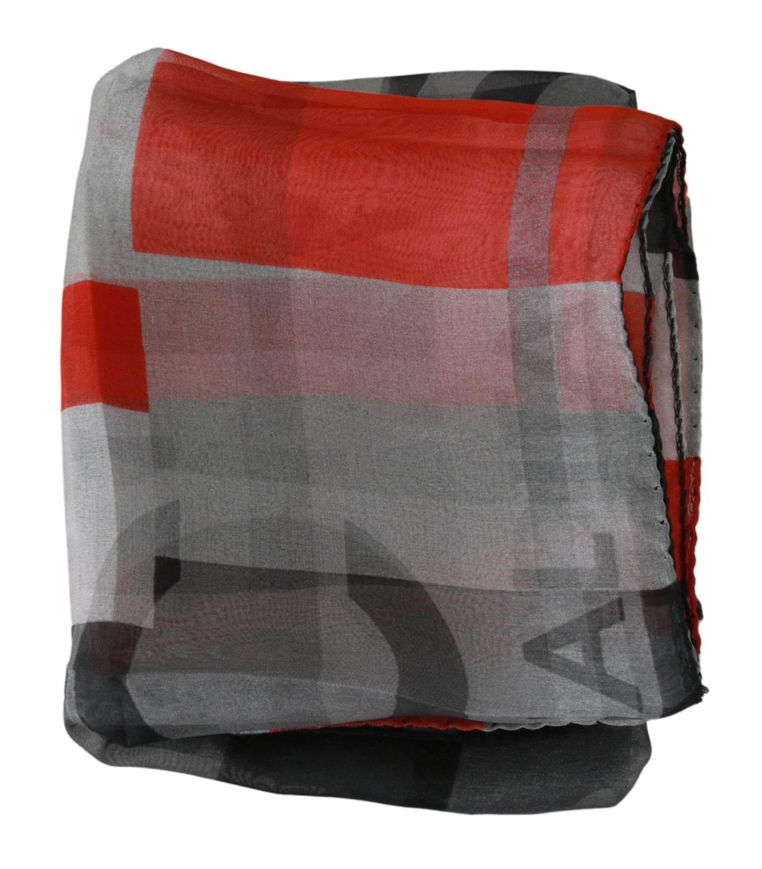 Costume National Gray Red 100% Silk Branded Scarf - Hilstor