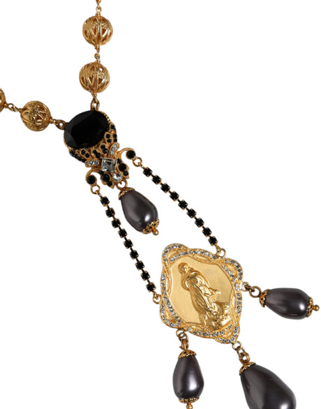 Dolce &amp; Gabbana guld kæde messing sort beaded rosenkrans stil halskæde