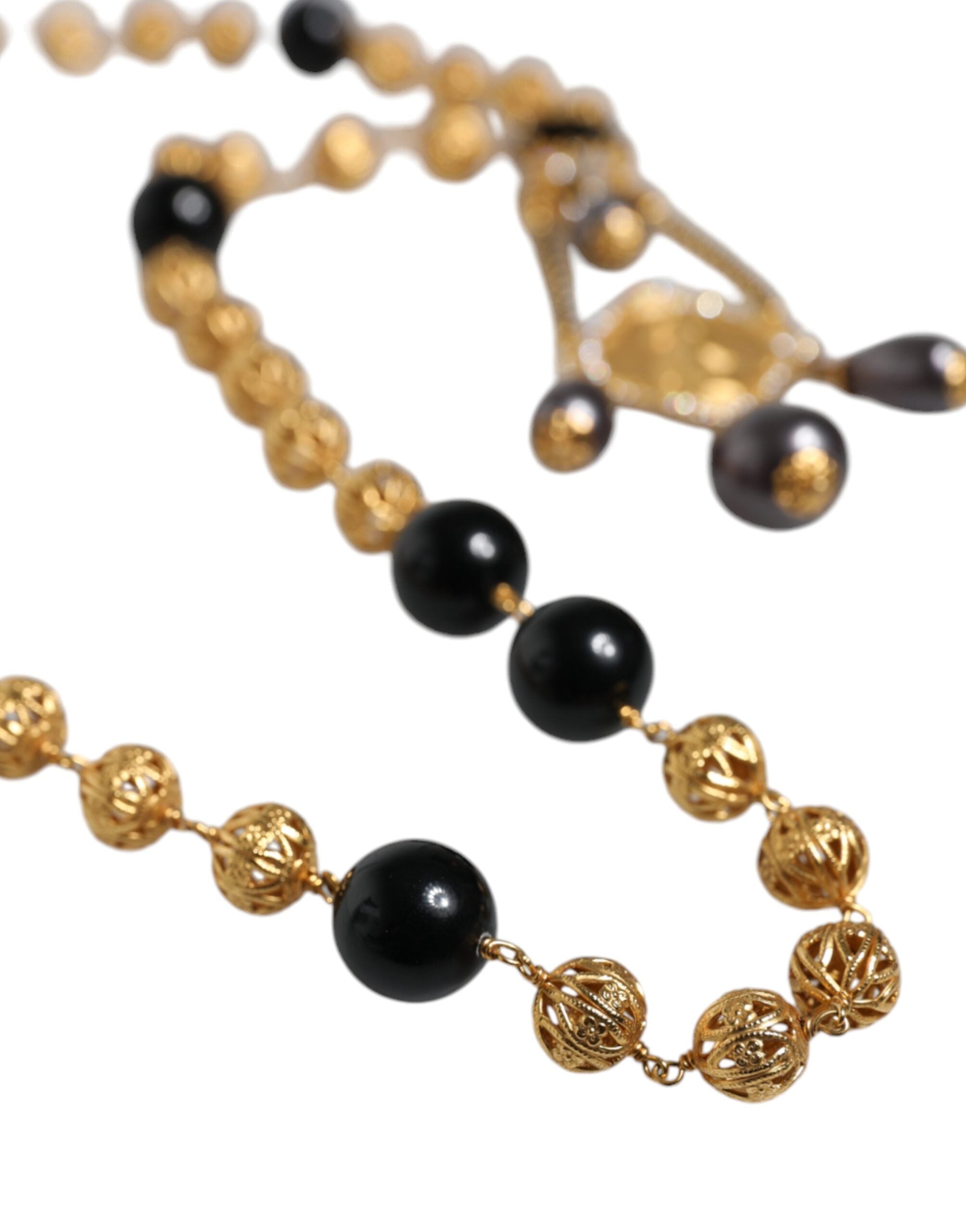 Dolce &amp; Gabbana guld kæde messing sort beaded rosenkrans stil halskæde