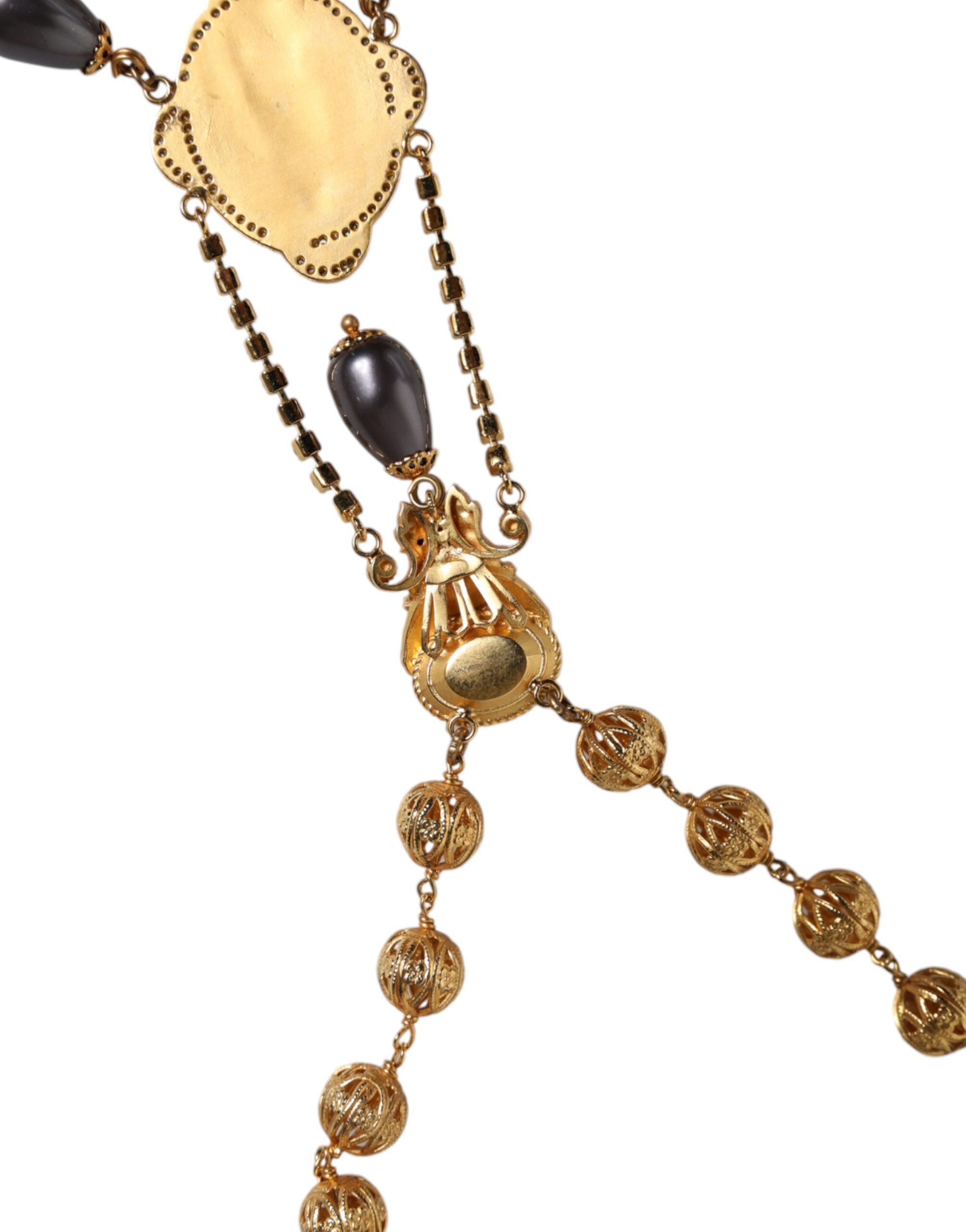 Dolce &amp; Gabbana guld kæde messing sort beaded rosenkrans stil halskæde