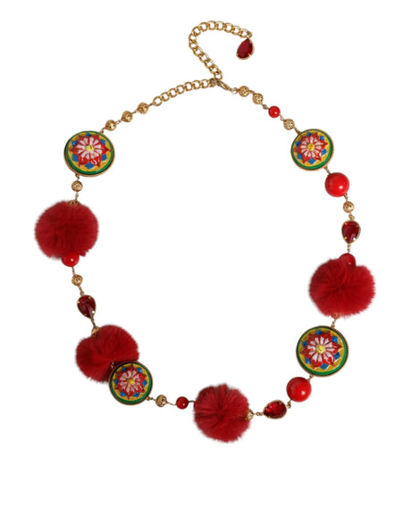 Dolce & Gabbana Gold Brass Red Fur Crystal Waist Torero Belt - Hilstor