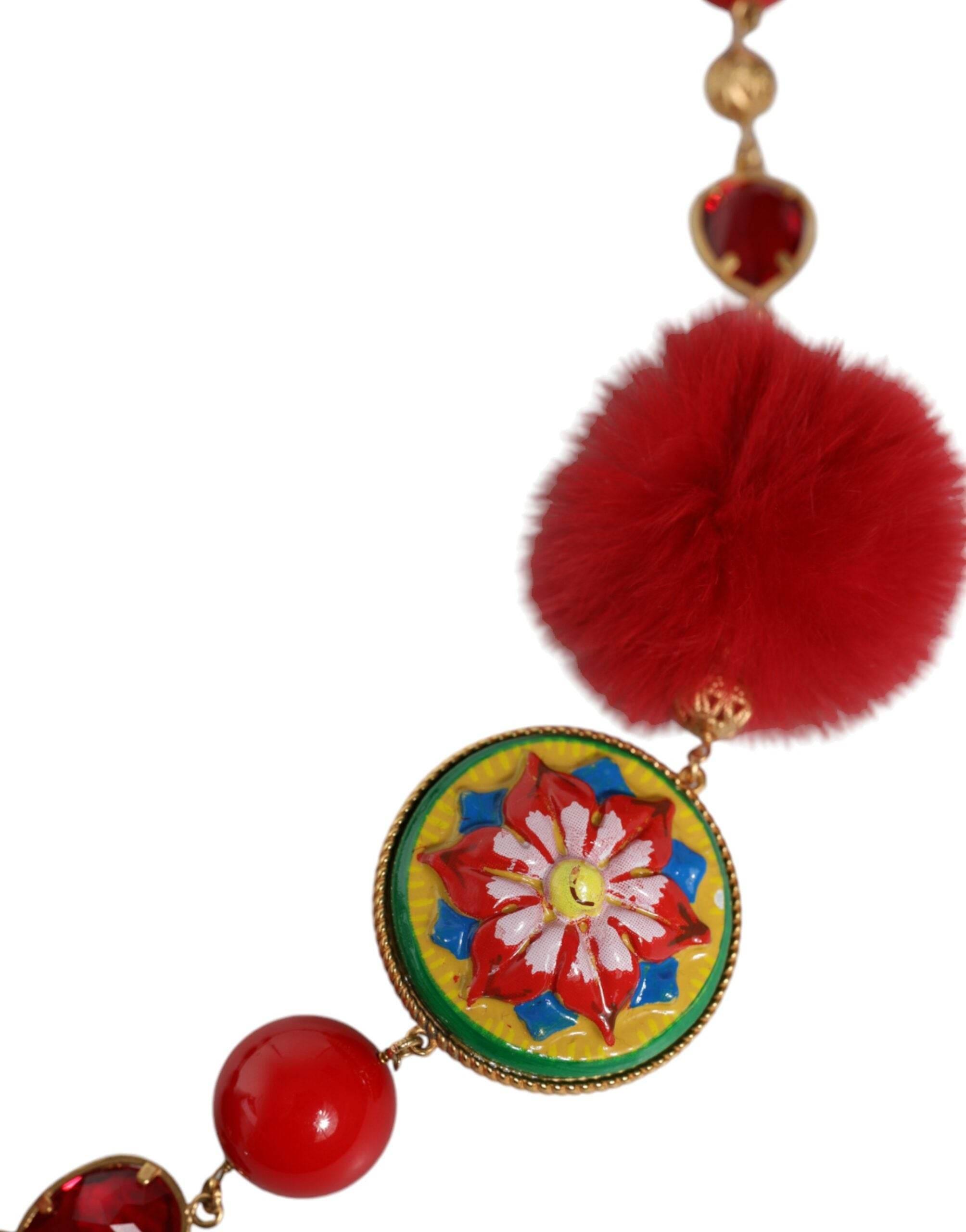 Dolce & Gabbana Gold Brass Red Fur Crystal Waist Torero Belt - Hilstor