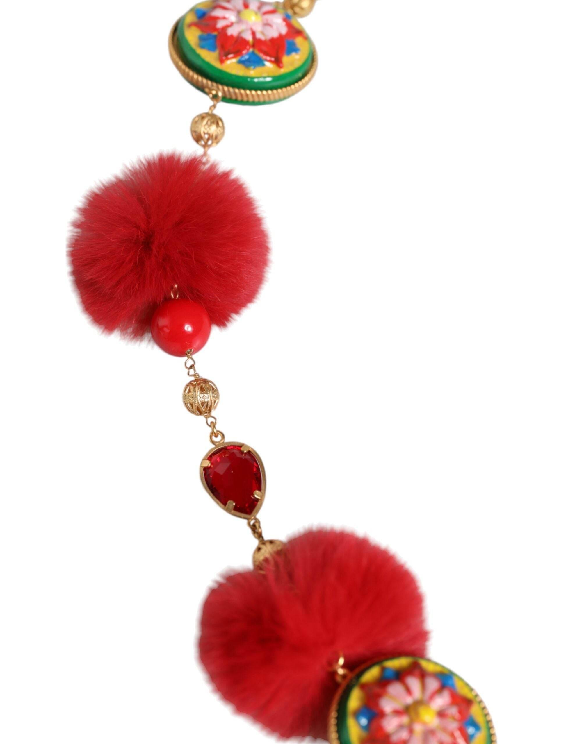 Dolce & Gabbana Gold Brass Red Fur Crystal Waist Torero Belt - Hilstor
