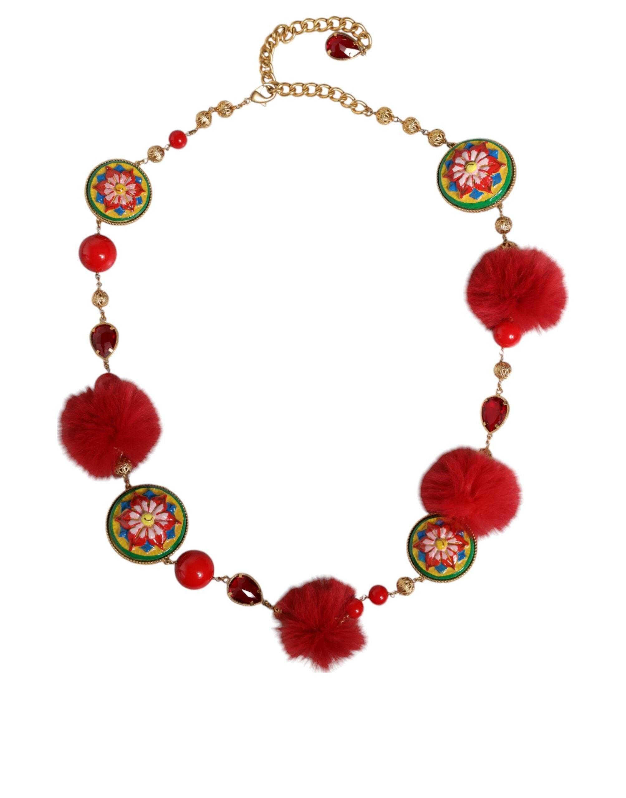 Dolce & Gabbana Gold Brass Red Fur Crystal Waist Torero Belt - Hilstor