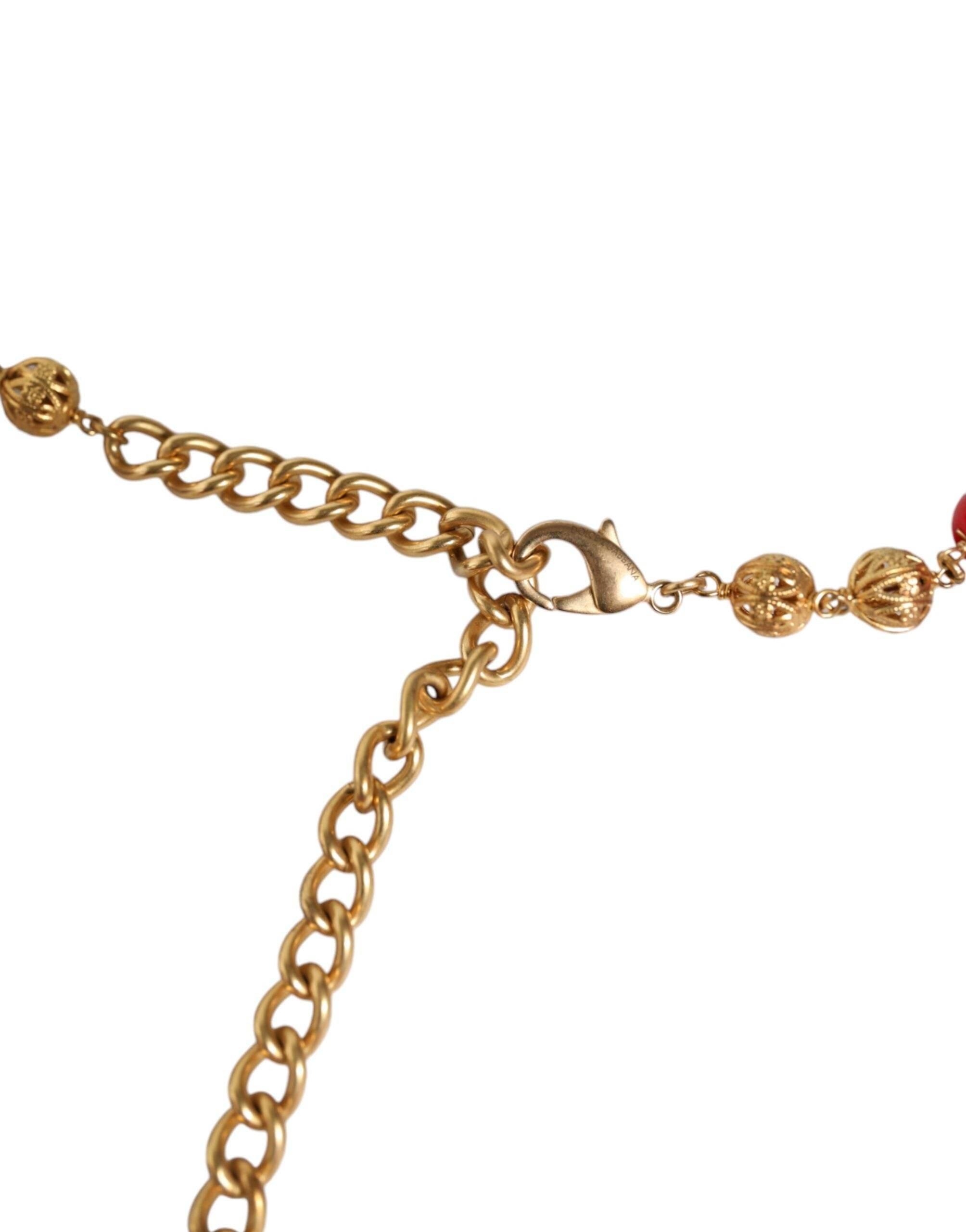 Dolce & Gabbana Gold Brass Red Fur Crystal Waist Torero Belt - Hilstor