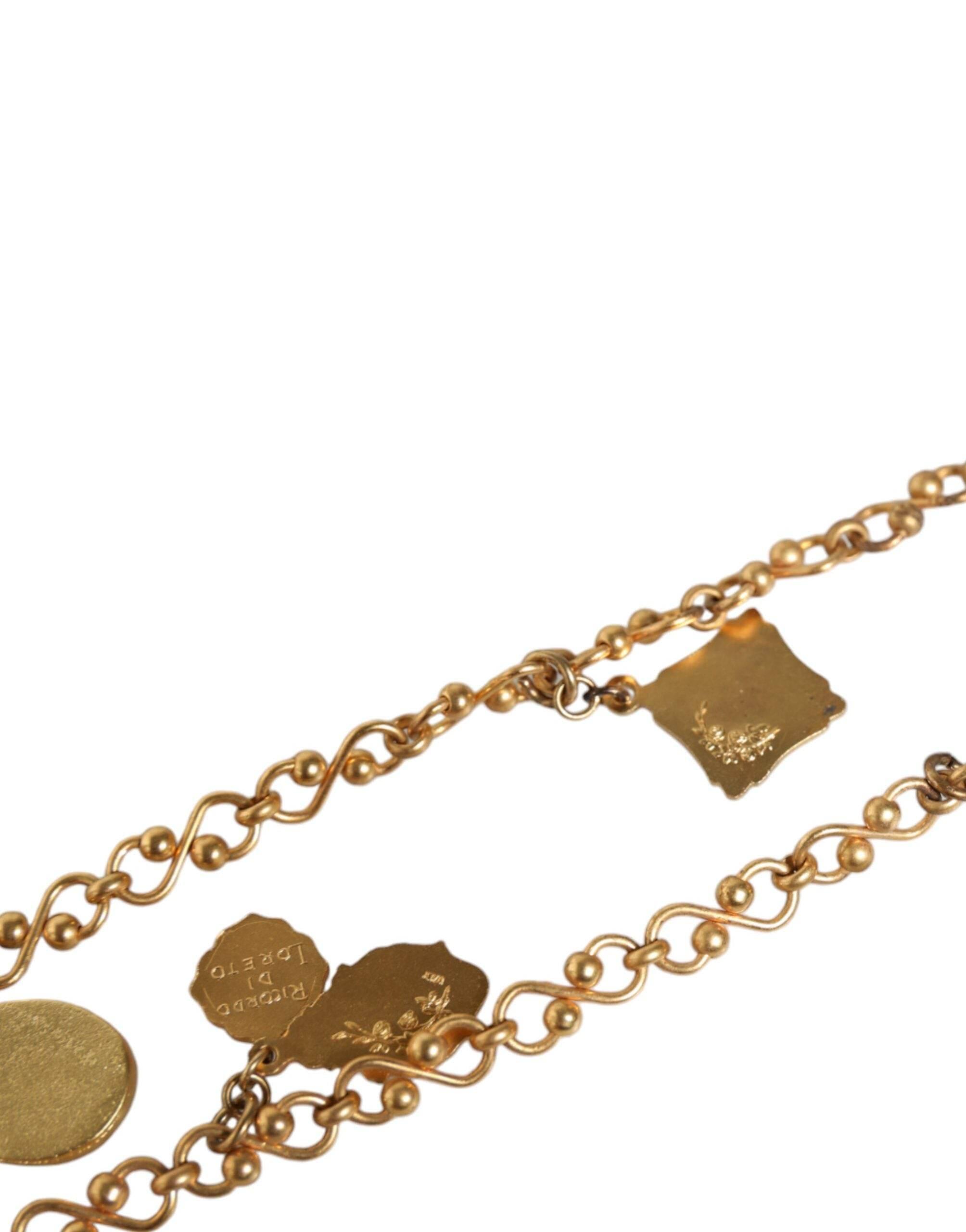 Dolce & Gabbana Gold Tone Brass Chain Religious Cross Pendant Necklace - Hilstor