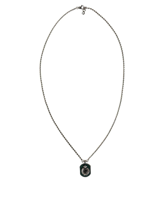Dolce & Gabbana Sterling Silver 925 Chain Bar Gem Pendant Logo Necklace - Hilstor