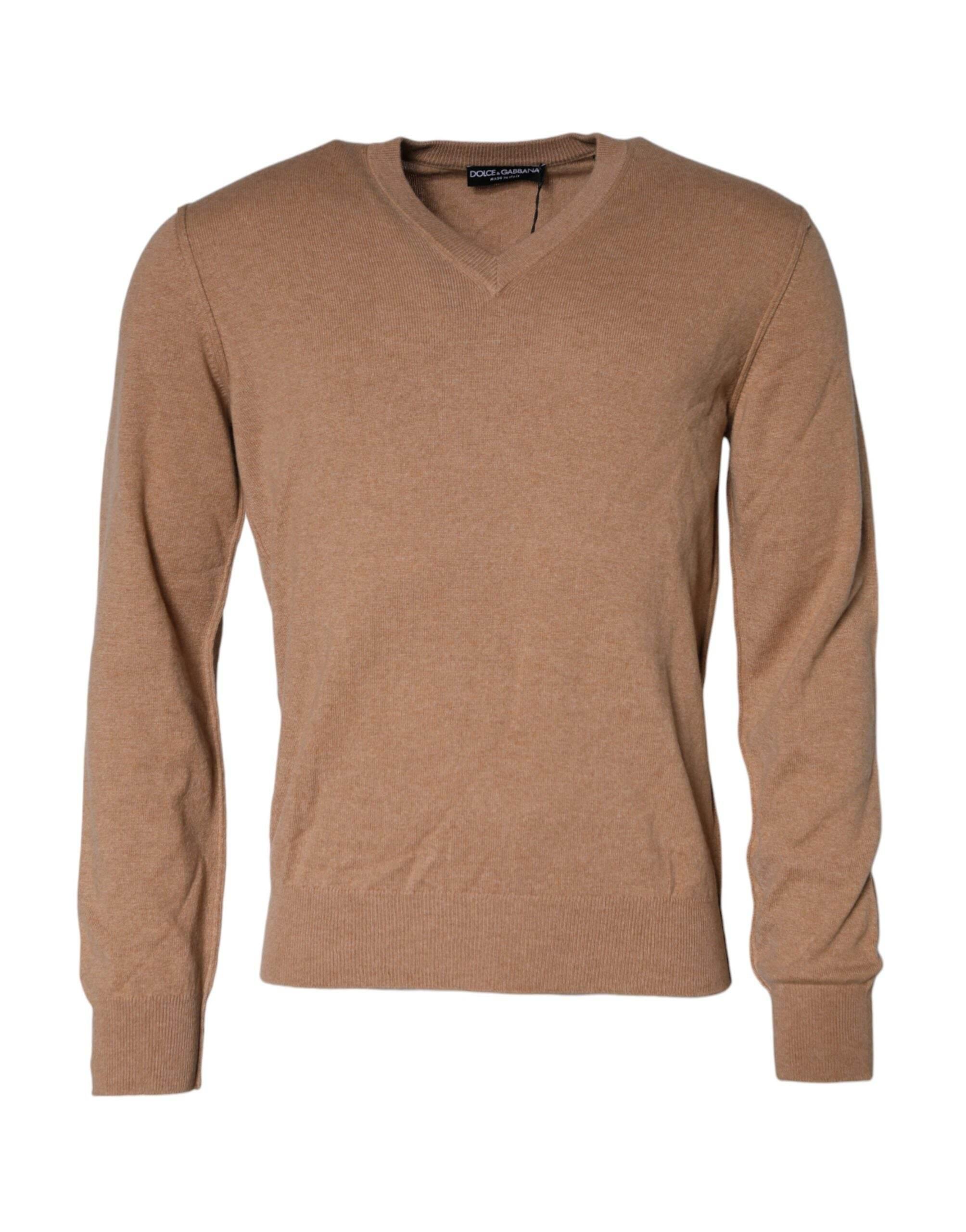 Dolce & Gabbana Brown Cashmere Knit V-neck Pullover Sweater - Hilstor