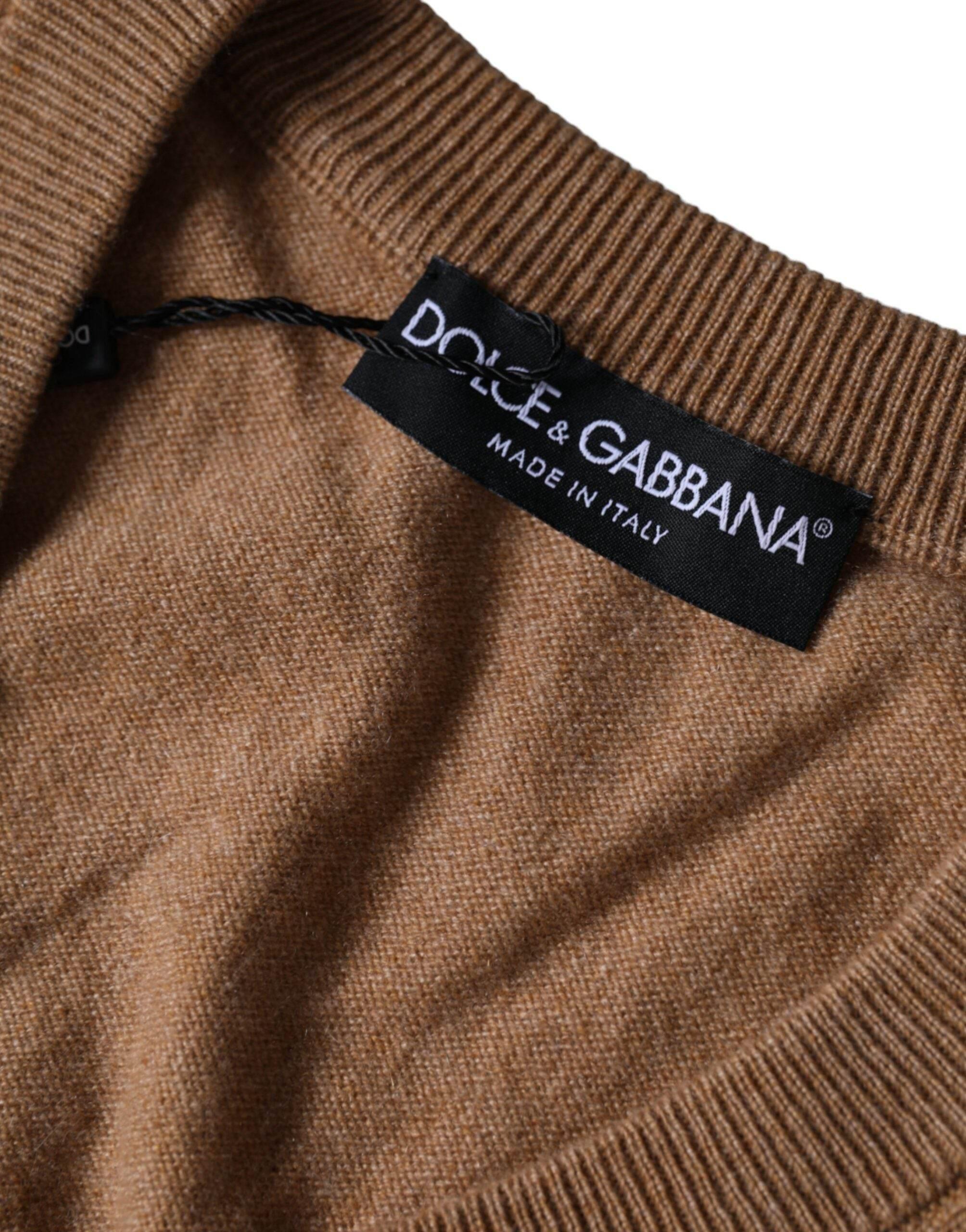 Dolce & Gabbana Brown Cashmere Knit V-neck Pullover Sweater - Hilstor