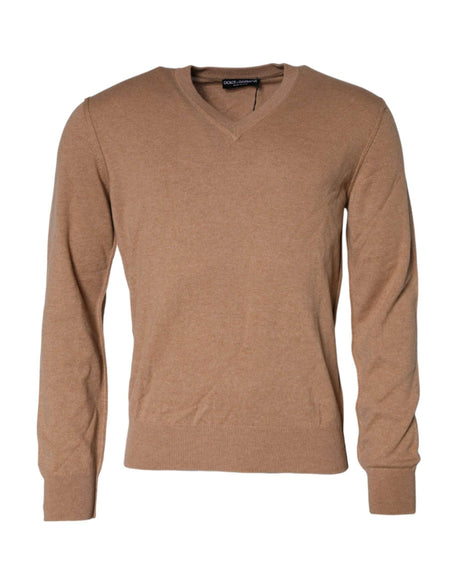 Dolce & Gabbana Brown Cashmere Knit V-neck Pullover Sweater - Hilstor