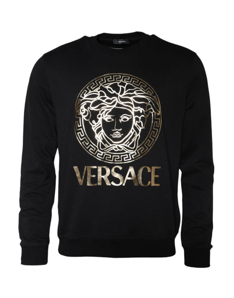 Versace Black Medusa Fleece Cotton Crew Neck Sweatshirt Sweater - Hilstor