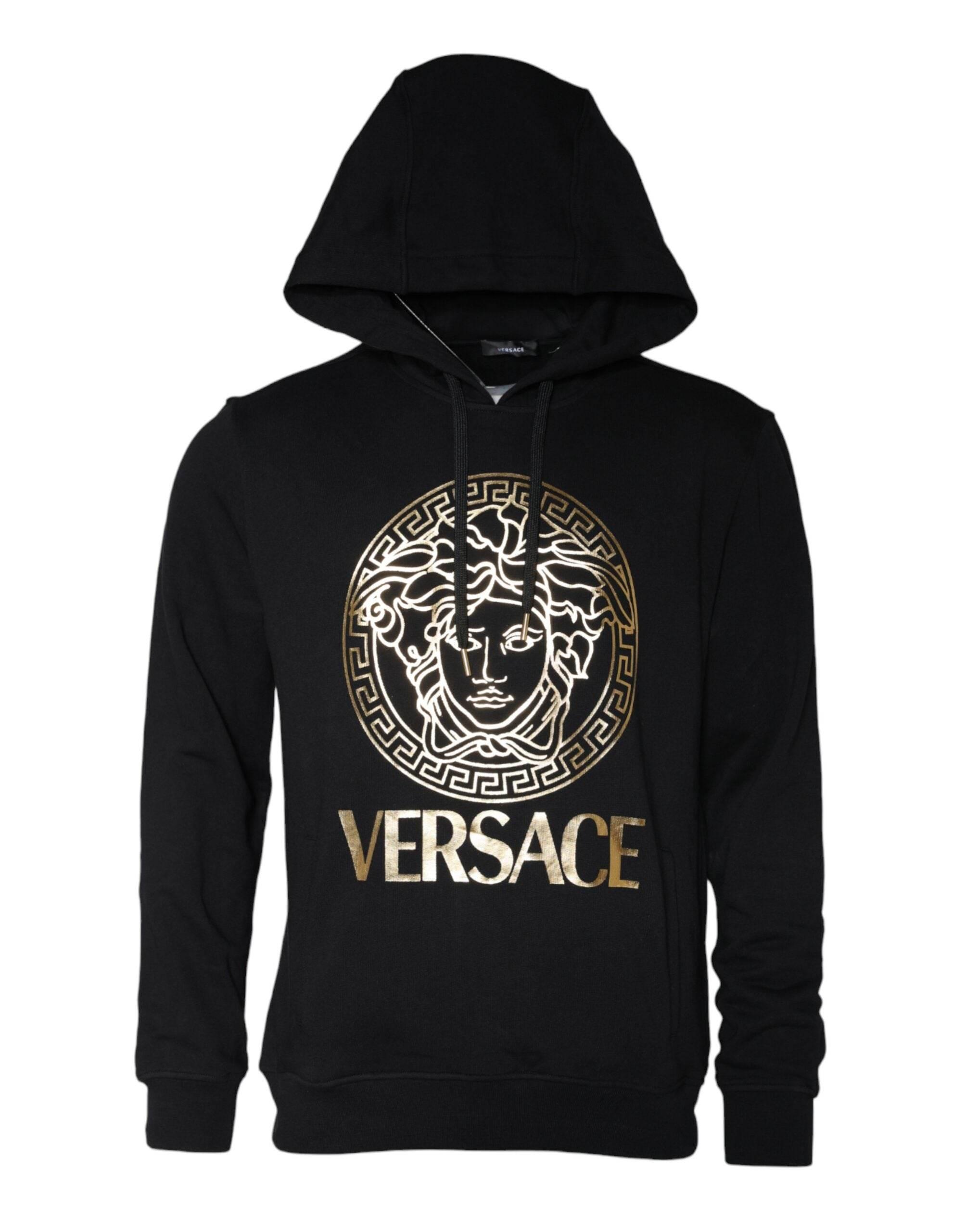 Versace Black Medusa Print Cotton HoodiePullover Sweatshirt Sweater - Hilstor
