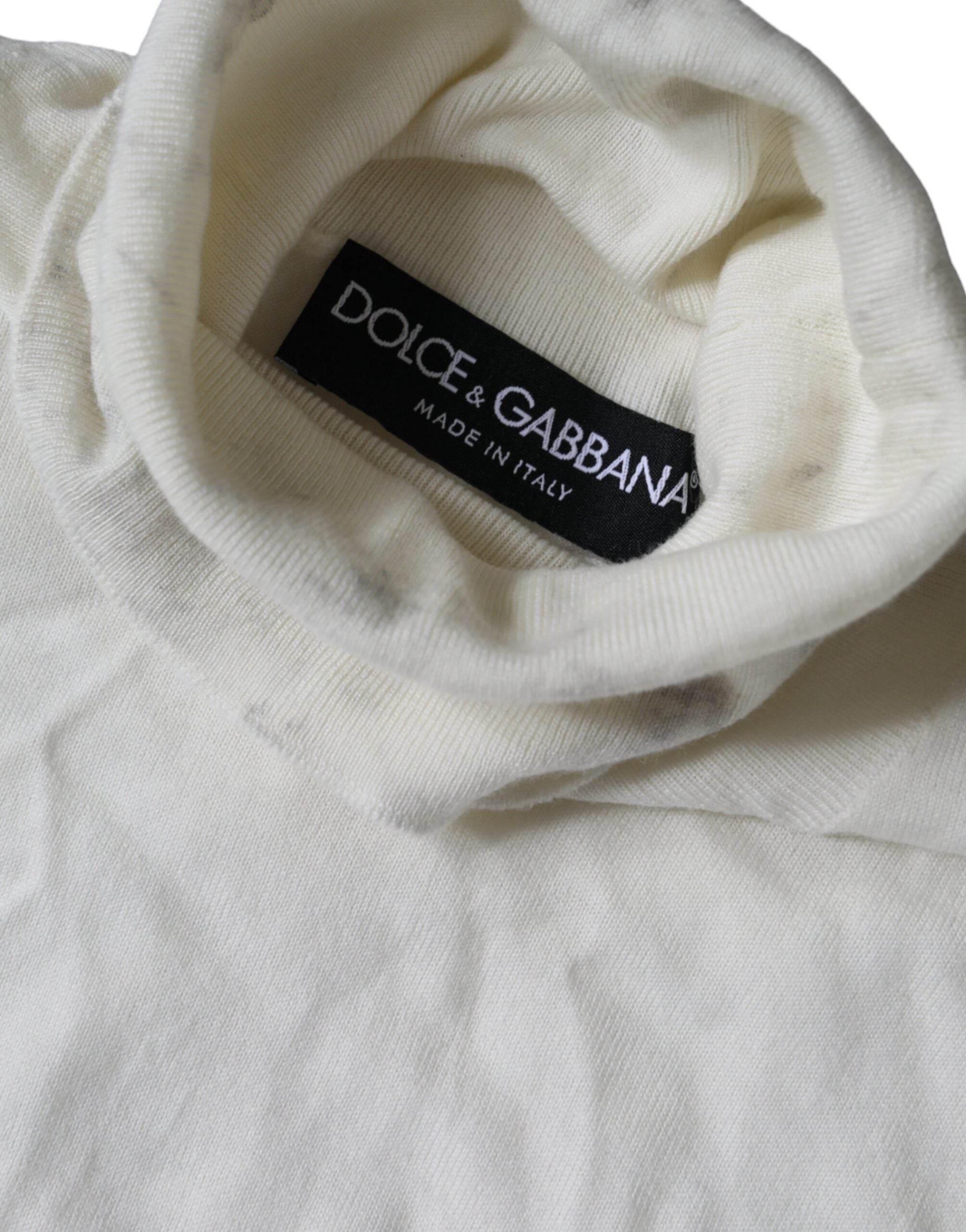 Dolce & Gabbana Off White Wool Turtle Neck Pullover Sweater - Hilstor
