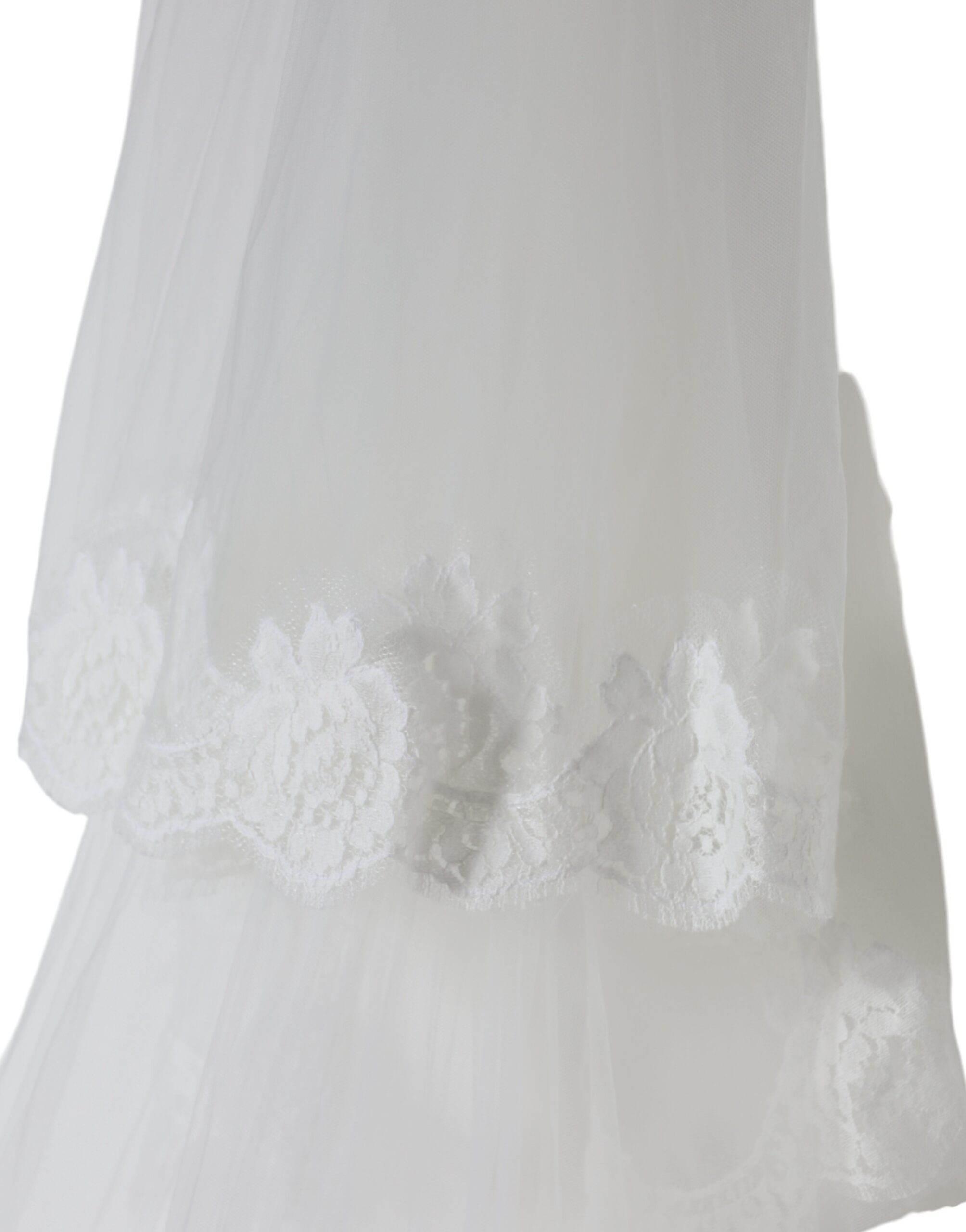 Dolce & Gabbana White Floral Lace Nylon Floor Length Wedding Veil - Hilstor
