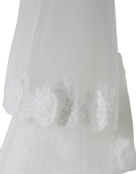 Dolce & Gabbana White Floral Lace Nylon Floor Length Wedding Veil - Hilstor