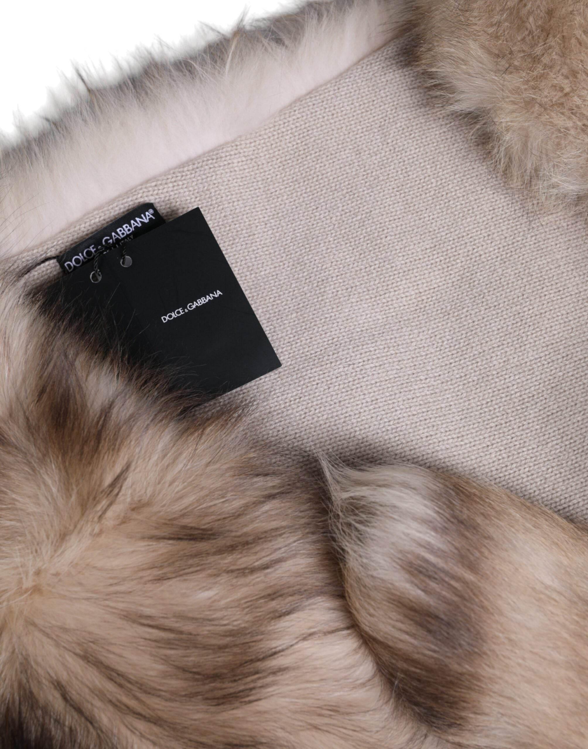 Dolce & Gabbana Brown Frost Fox Fur Neck Warmer Winter Scarf - Hilstor