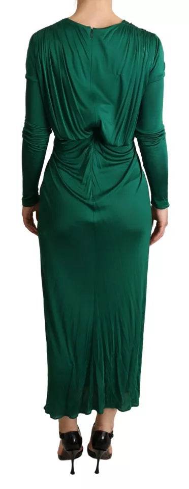 Dolce & Gabbana Dark Green Viscose Long Sleeve Midi Dress - Hilstor