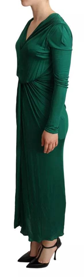 Dolce & Gabbana Dark Green Viscose Long Sleeve Midi Dress - Hilstor