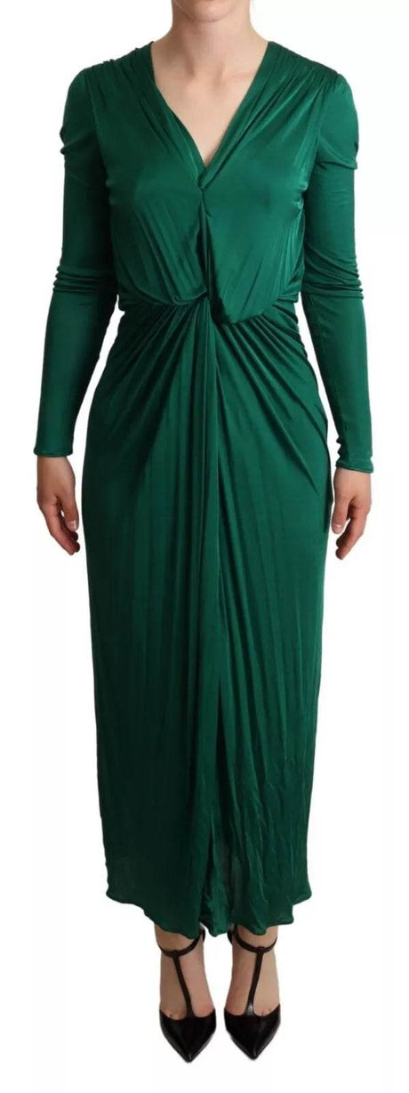 Dolce & Gabbana Dark Green Viscose Long Sleeve Midi Dress - Hilstor