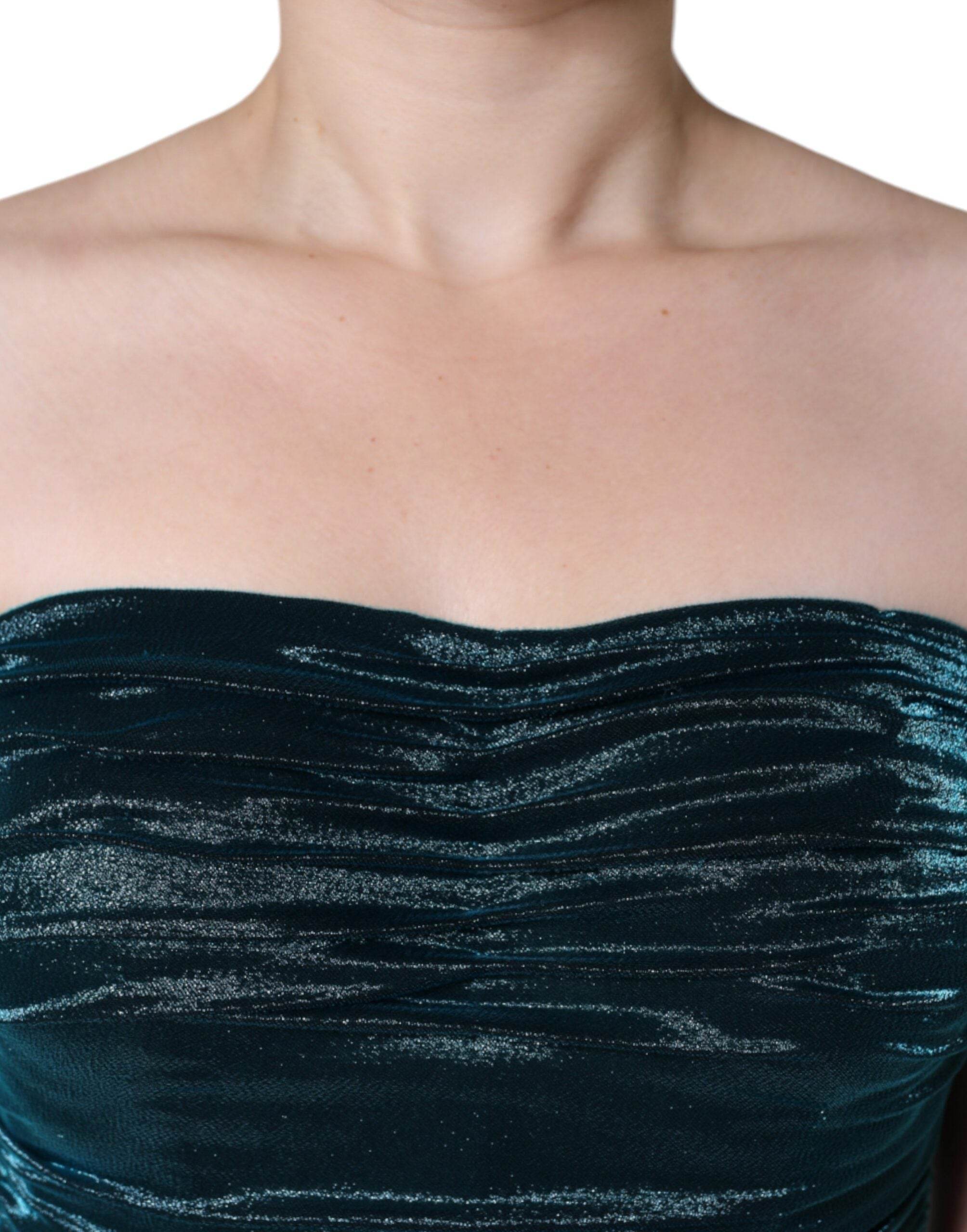 Dolce & Gabbana Green Silk Blend Satin Fitted Strapless Dress - Hilstor