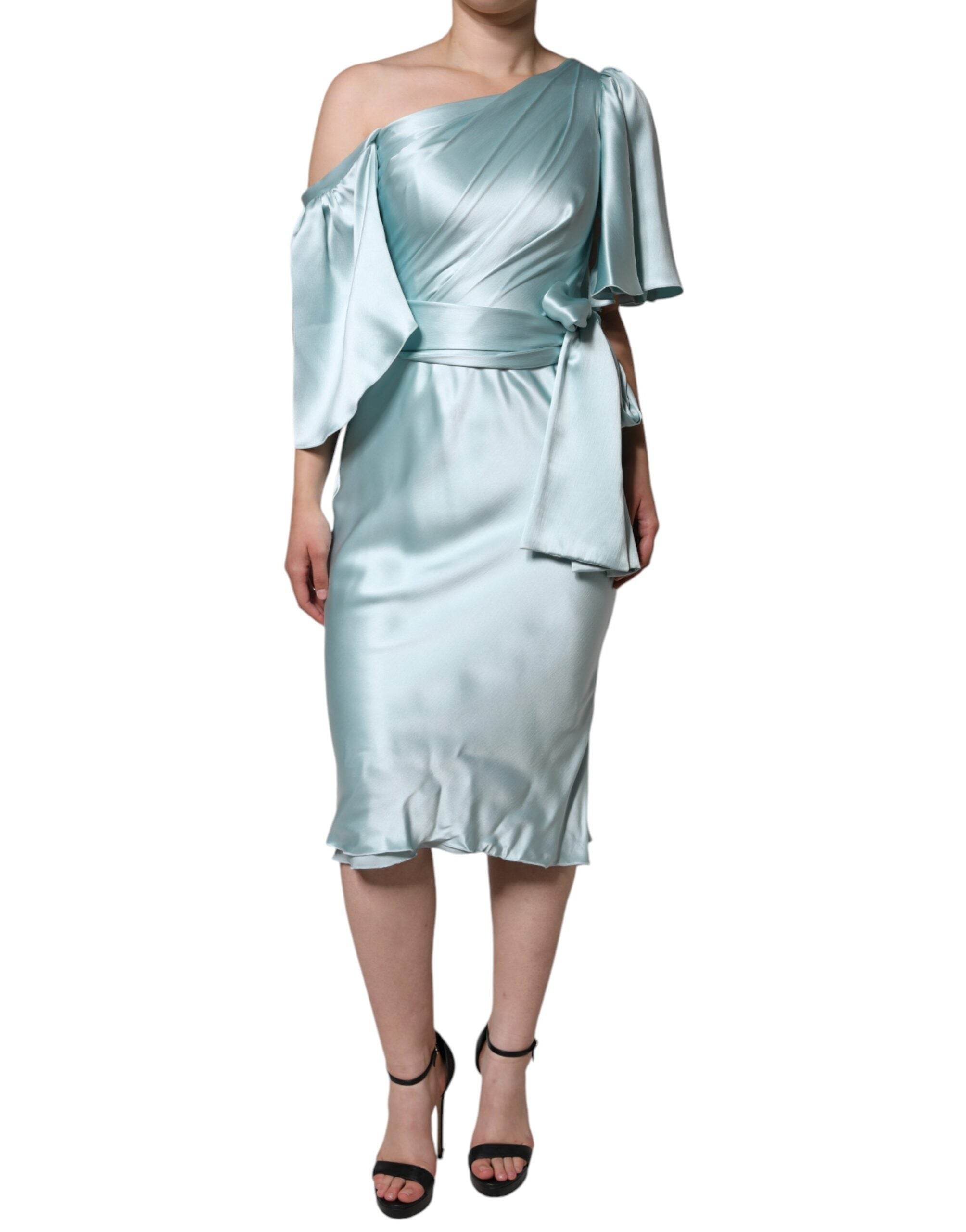 Dolce & Gabbana Mint Green Silk Fit Cut One Shoulder Dress - Hilstor