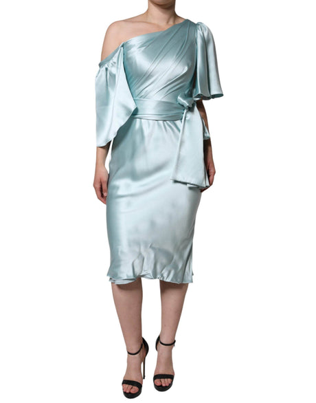 Dolce & Gabbana Mint Green Silk Fit Cut One Shoulder Dress - Hilstor