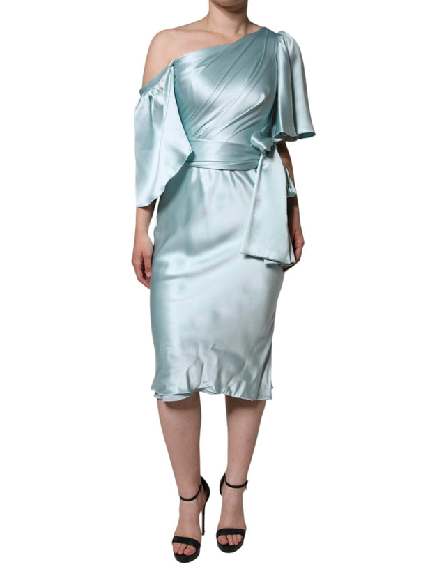 Dolce & Gabbana Mint Green Silk Fit Cut One Shoulder Dress - Hilstor