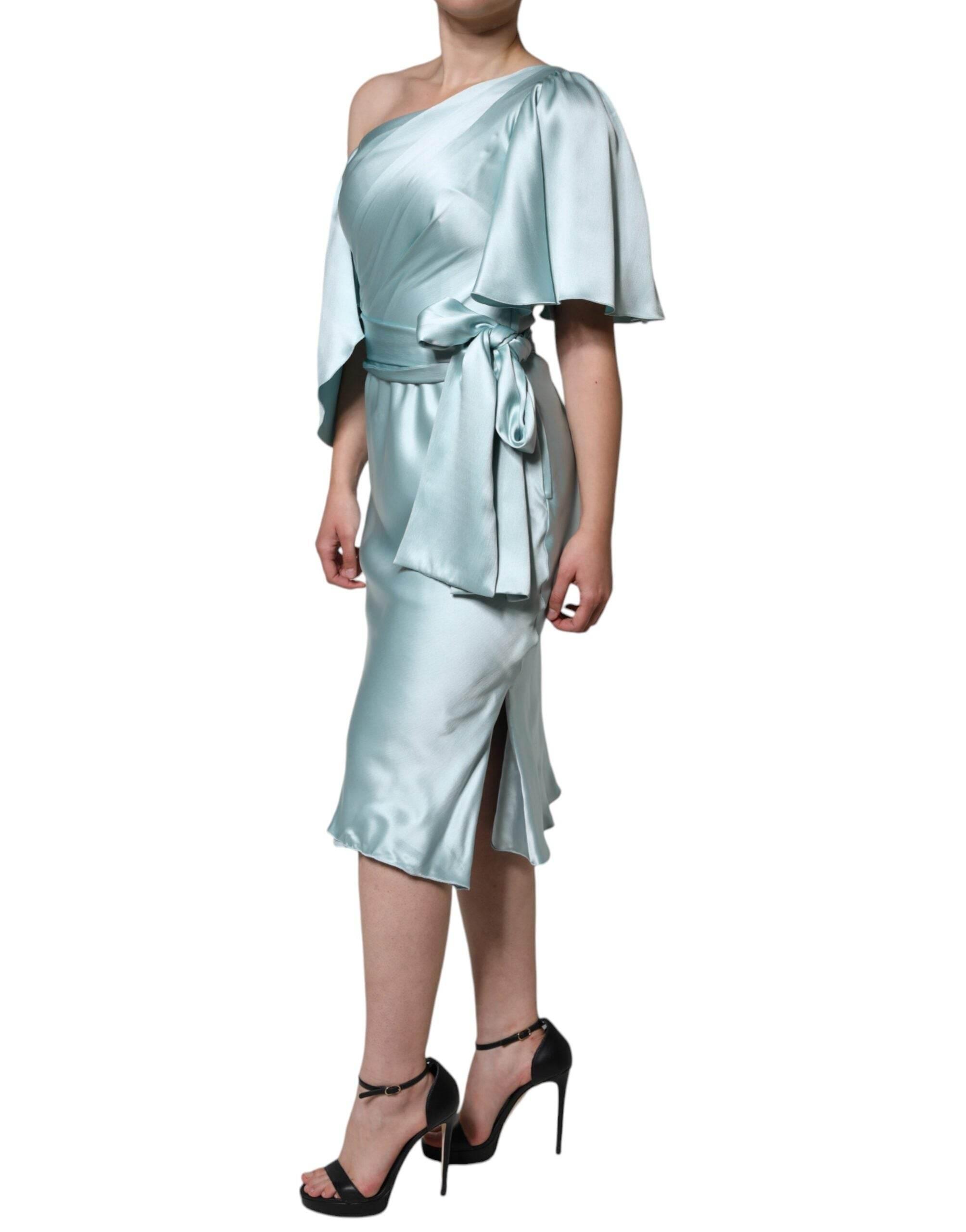 Dolce & Gabbana Mint Green Silk Fit Cut One Shoulder Dress - Hilstor