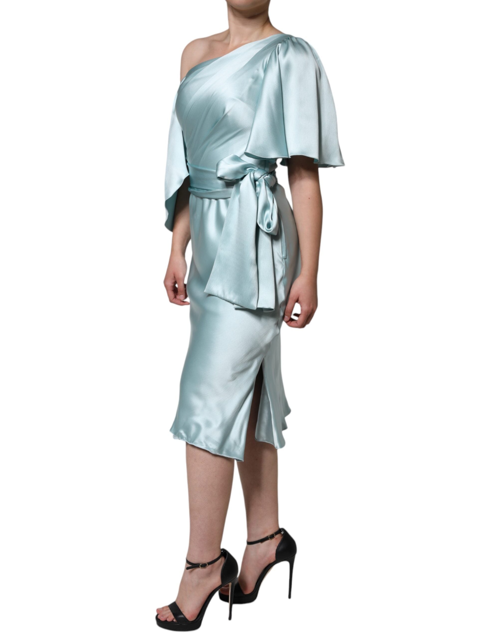 Dolce &amp; Gabbana Mintgrøn Silk Fit Cut One Shoulder Kjole