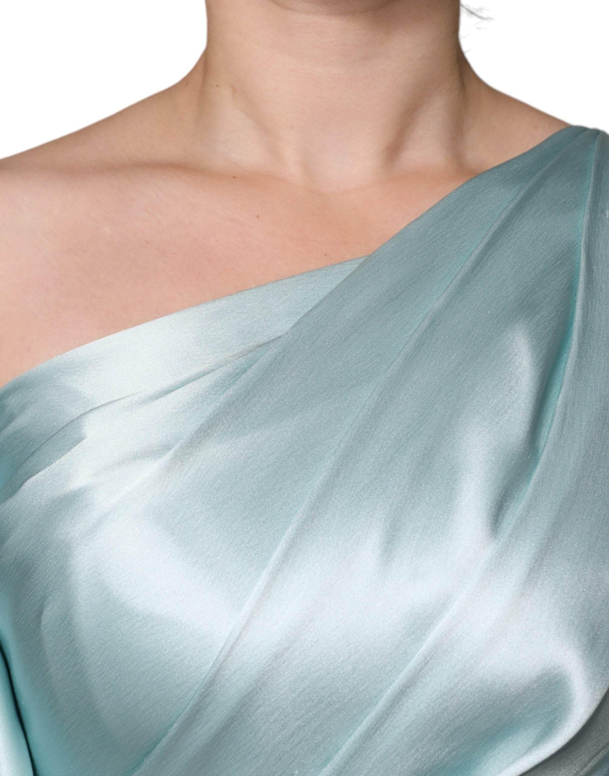 Dolce & Gabbana Mint Green Silk Fit Cut One Shoulder Dress - Hilstor