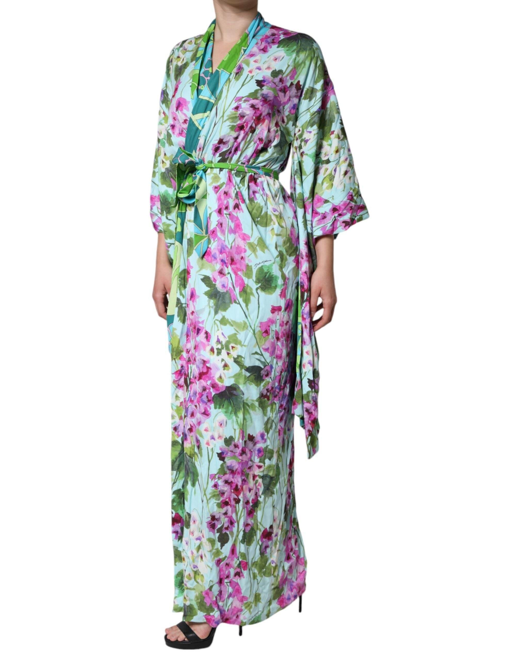 Dolce & Gabbana Multicolor Floral Silk Stretch Wrap Dress - Hilstor