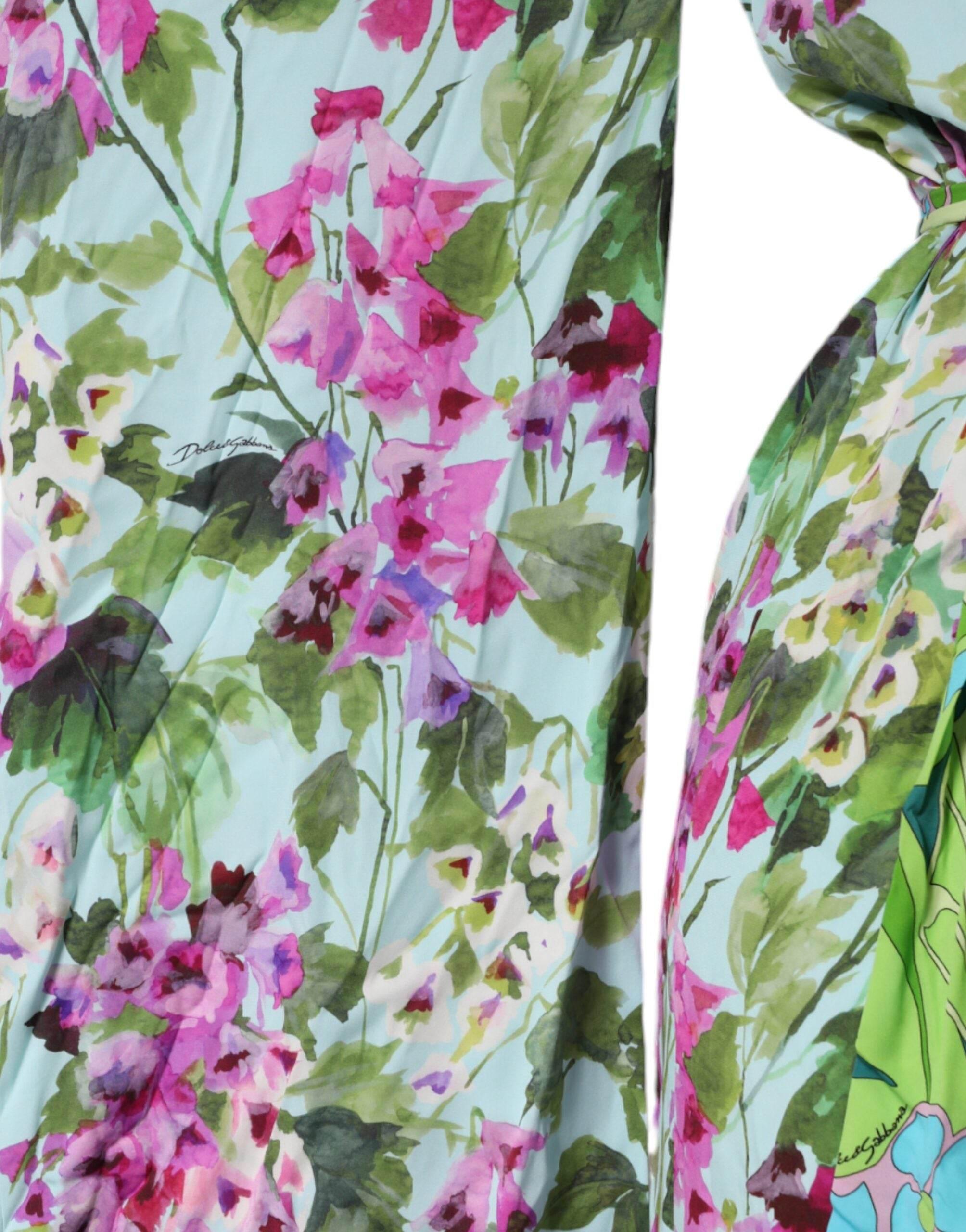 Dolce & Gabbana Multicolor Floral Silk Stretch Wrap Dress - Hilstor