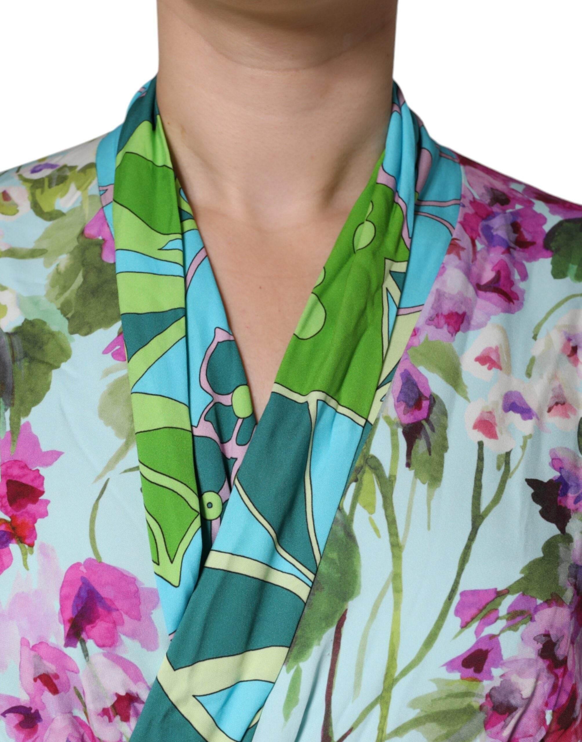 Dolce & Gabbana Multicolor Floral Silk Stretch Wrap Dress - Hilstor