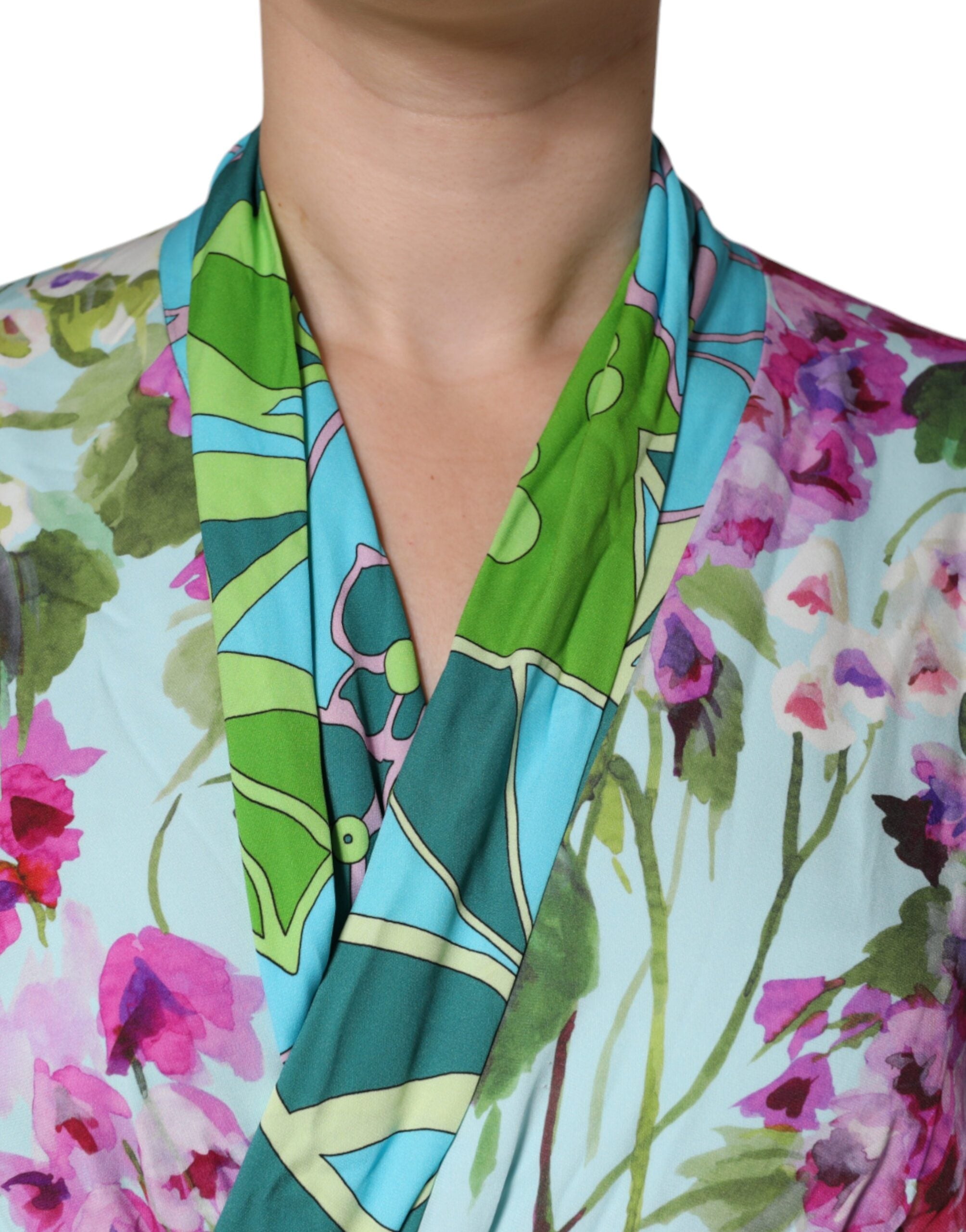 Dolce &amp; Gabbana Multicolor Floral Silke Stretch Wrap Dress