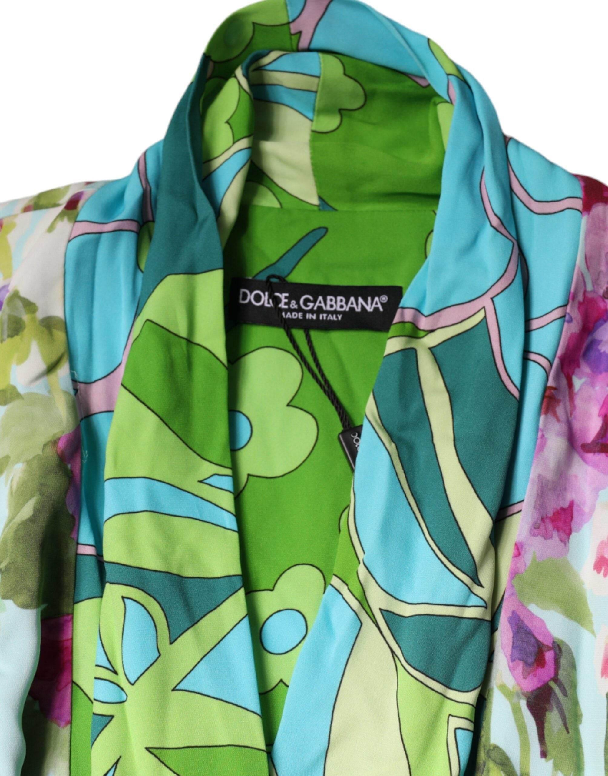 Dolce & Gabbana Multicolor Floral Silk Stretch Wrap Dress - Hilstor