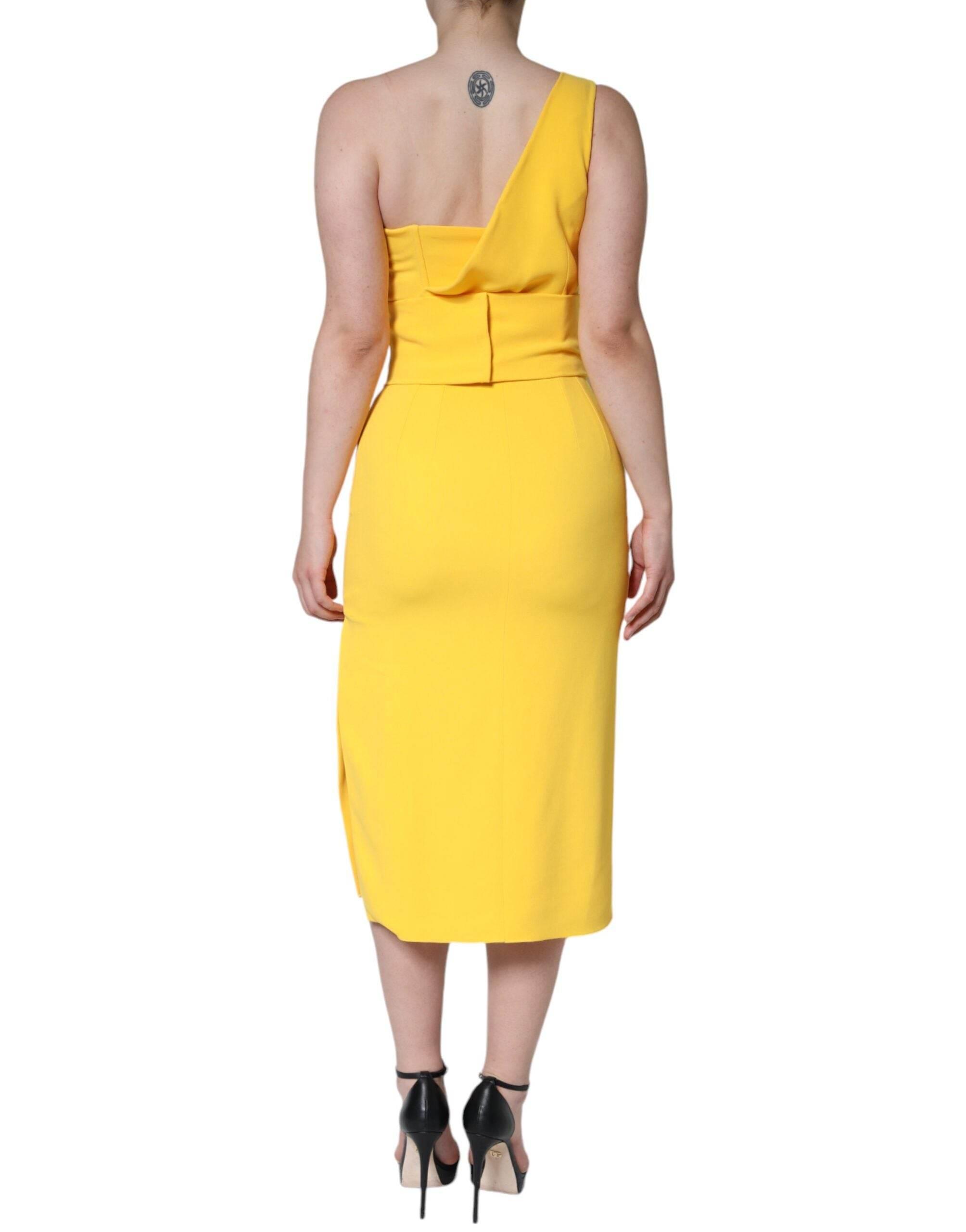 Dolce & Gabbana Yellow One Shoulder Side Slit Midi Dress - Hilstor