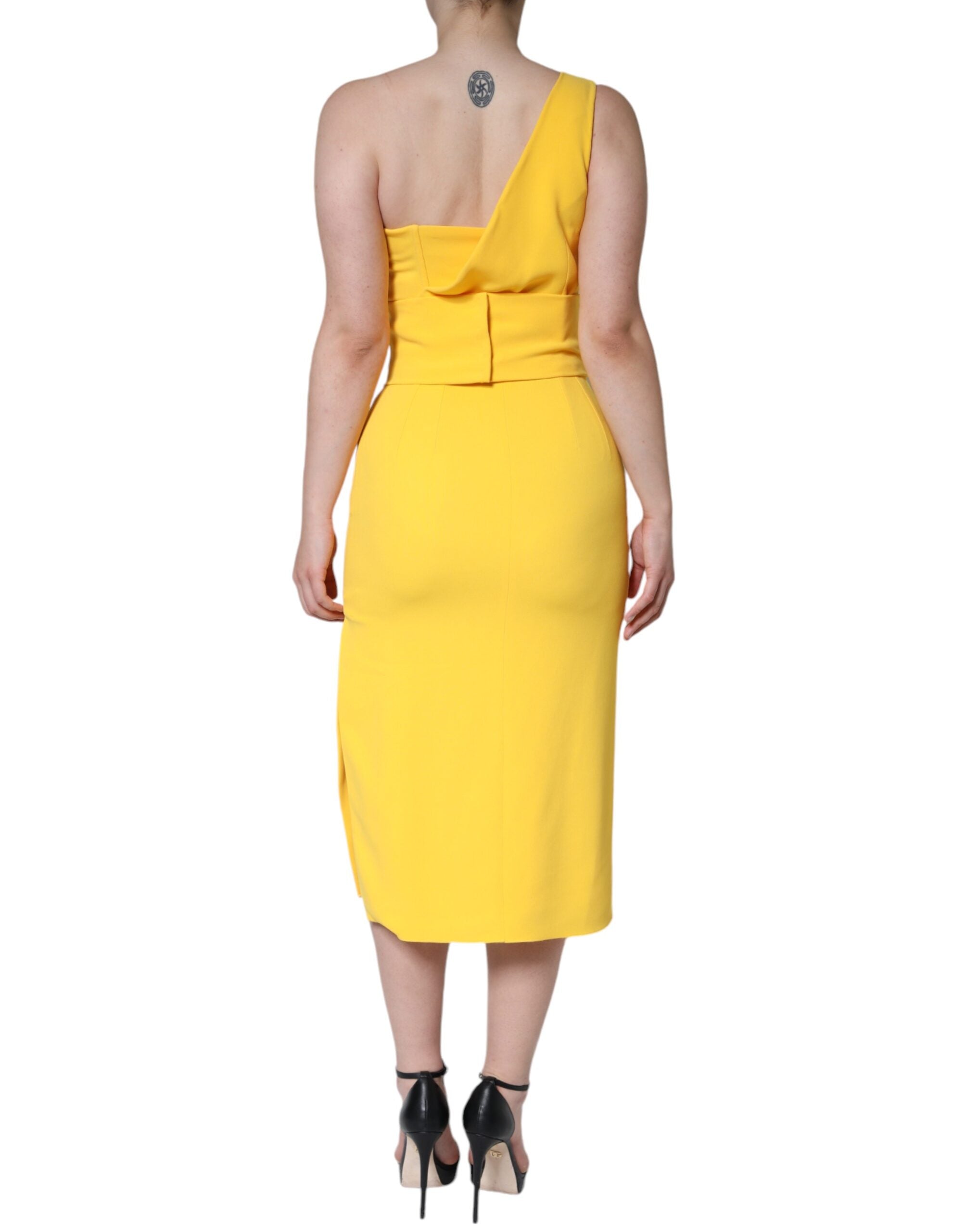 Dolce &amp; Gabbana Yellow One Shoulder Side Slid Midi-kjole