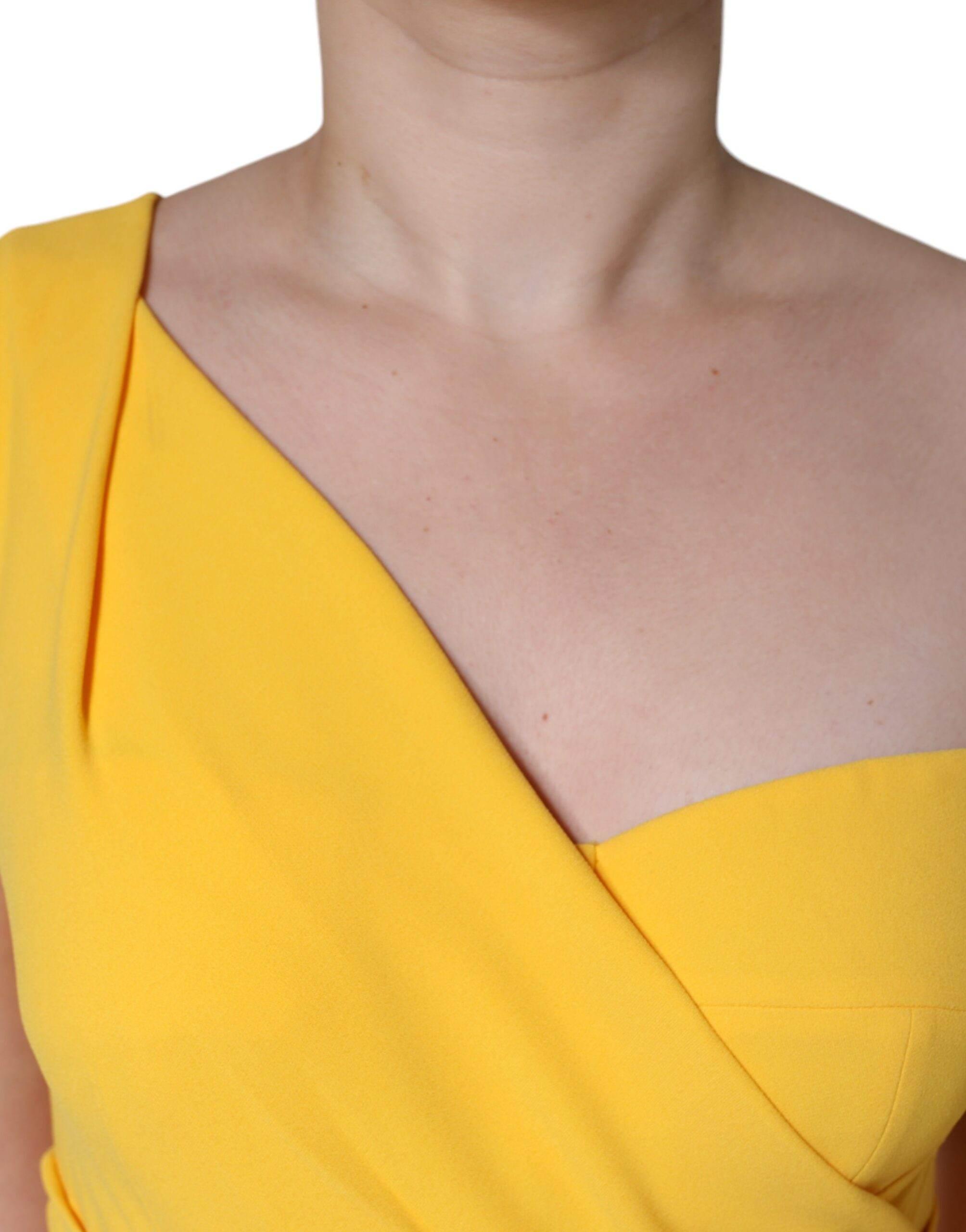Dolce & Gabbana Yellow One Shoulder Side Slit Midi Dress - Hilstor