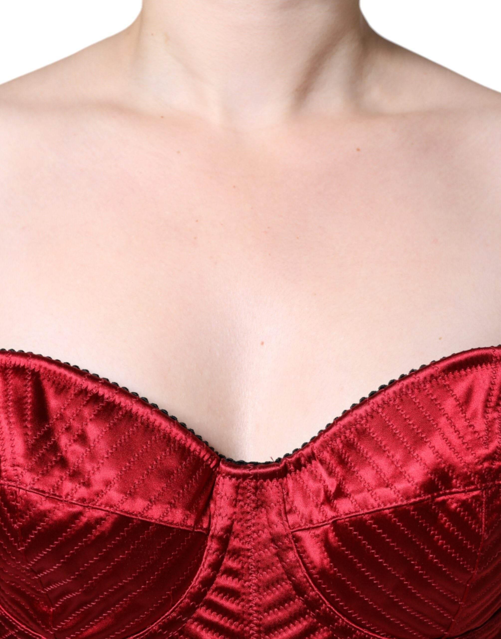 Dolce & Gabbana Red Bustier Corset Lace Bodycon Midi Dress - Hilstor