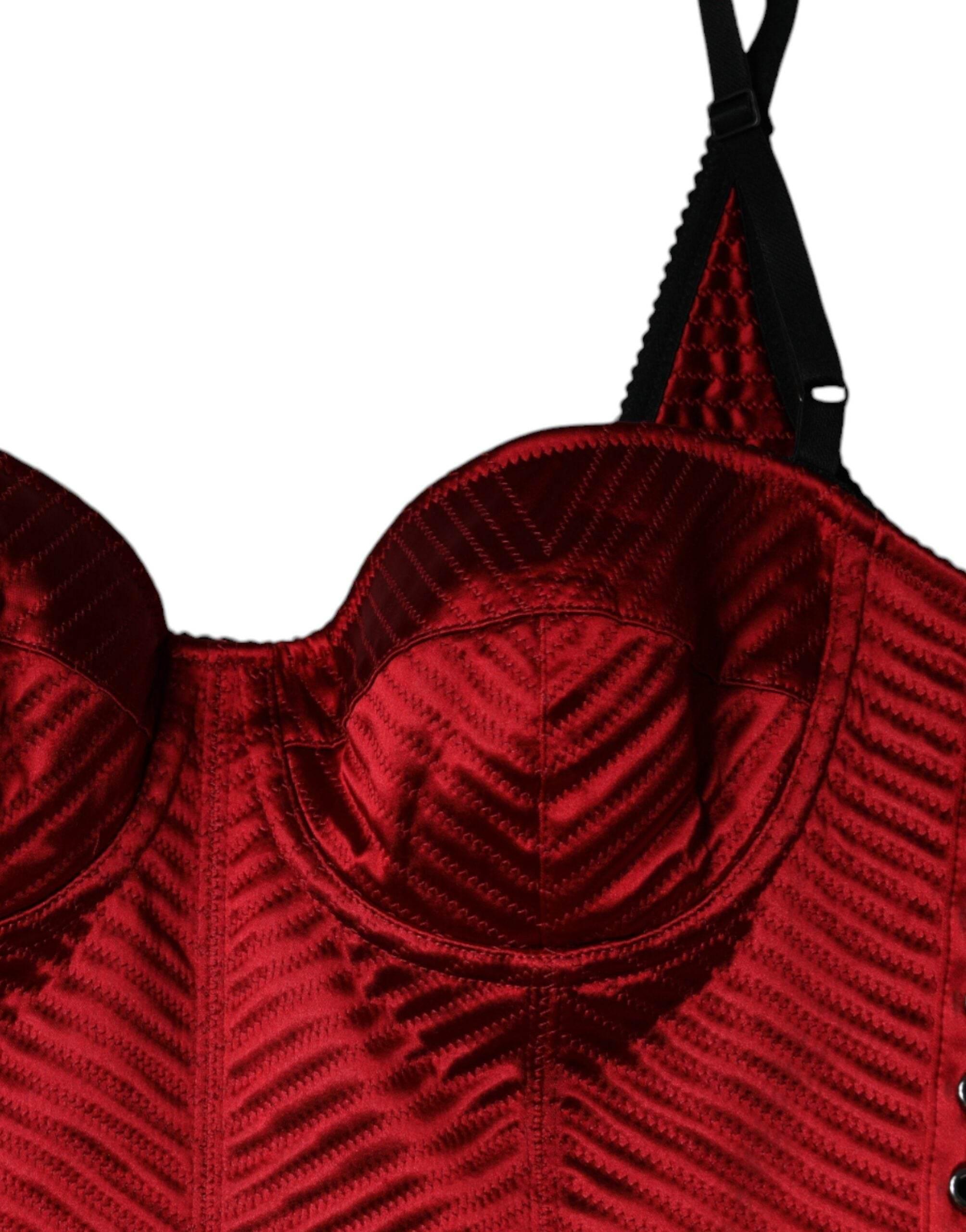 Dolce & Gabbana Red Bustier Corset Lace Bodycon Midi Dress - Hilstor