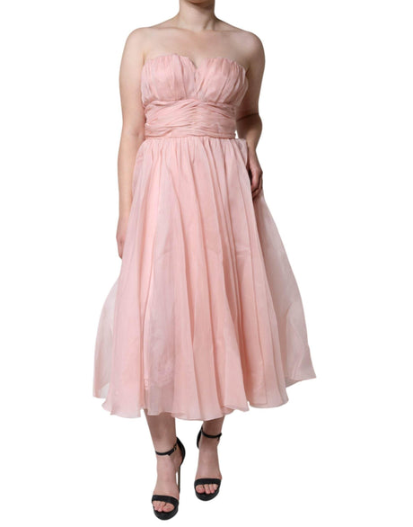Dolce & Gabbana Pink Silk Strapless Maxi A-line Gown Dress - Hilstor