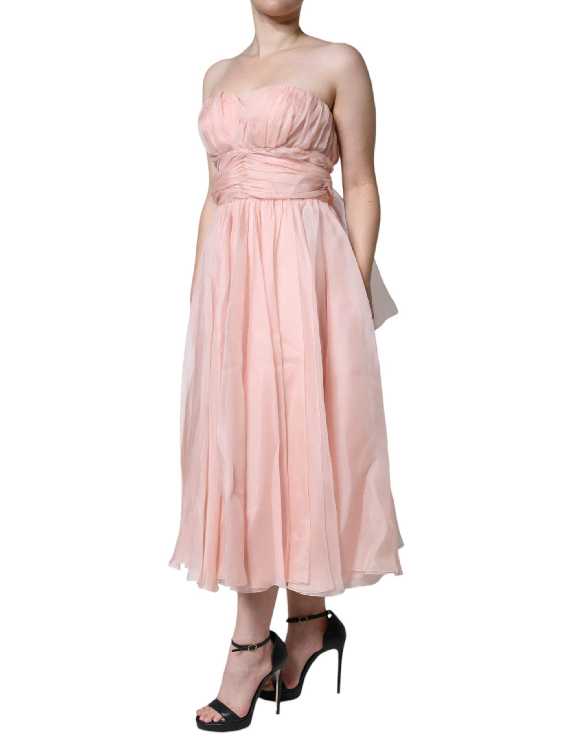 Dolce & Gabbana Pink Silk Strapless Maxi A-line Gown Dress - Hilstor