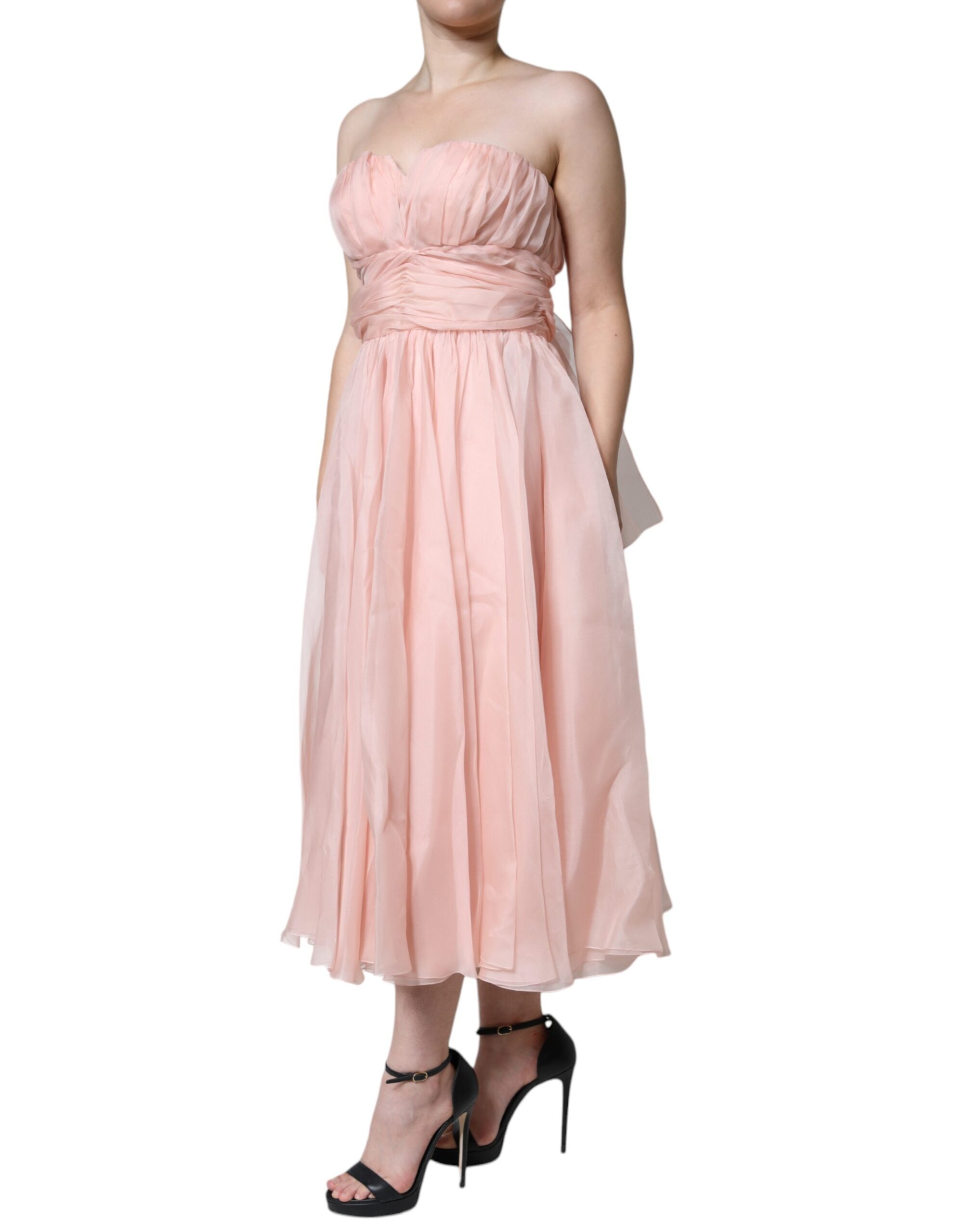 Dolce &amp; Gabbana Pink Silke Stropløs Maxi A-line kjolekjole