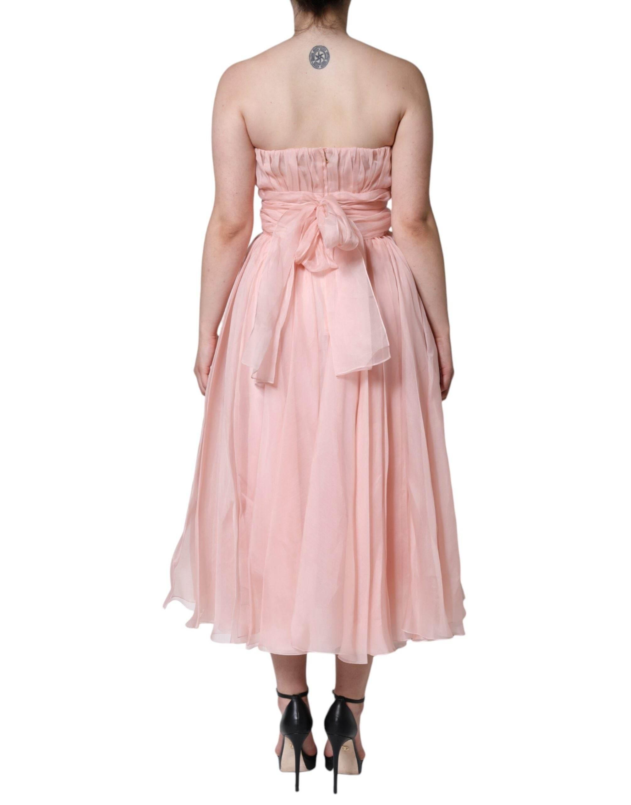 Dolce & Gabbana Pink Silk Strapless Maxi A-line Gown Dress - Hilstor