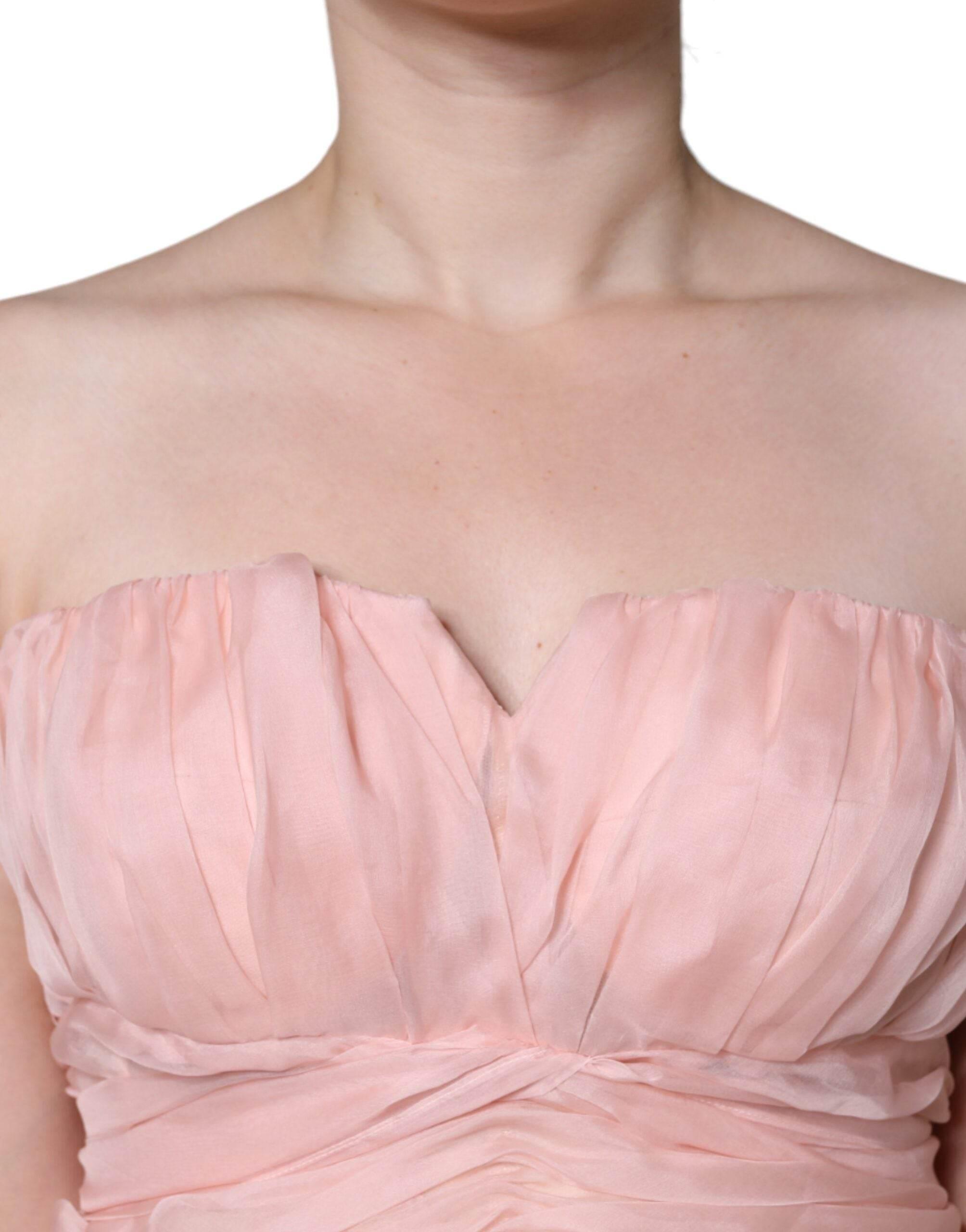 Dolce & Gabbana Pink Silk Strapless Maxi A-line Gown Dress - Hilstor