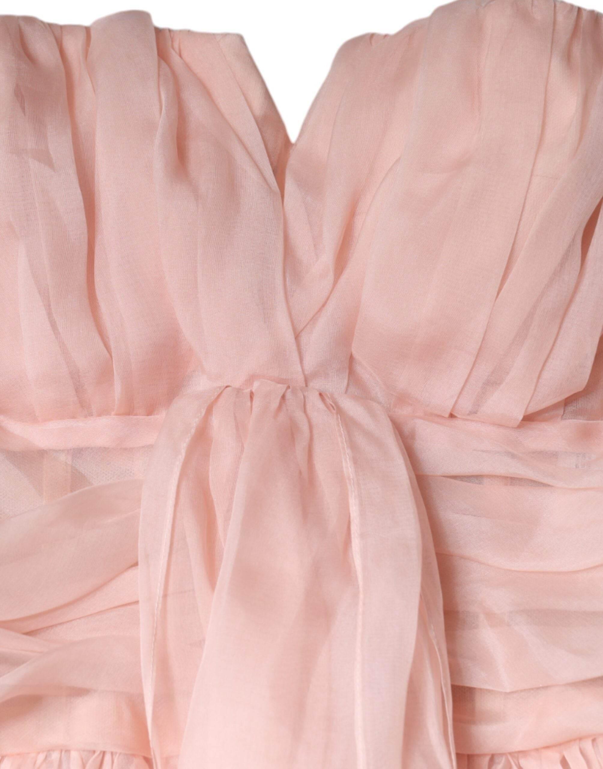 Dolce & Gabbana Pink Silk Strapless Maxi A-line Gown Dress - Hilstor