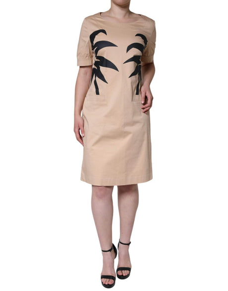 Moschino Beige Cotton Short Sleeve Knee Length Dress - Hilstor